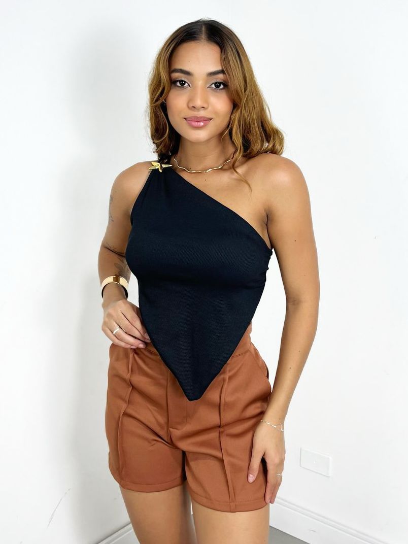 Cropped Feminino em Ribana Assimétrico Ombro Único com Estrela Lidia Ref. 1475 (12345670018924219026)