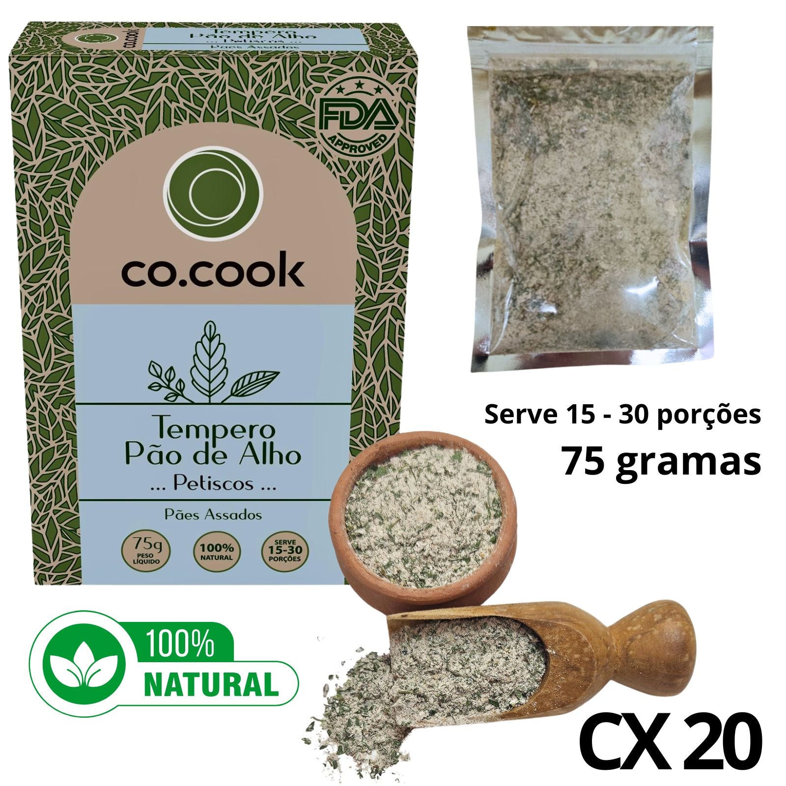 CoCook CX 20 Tempero Funcional 100% Natural Pão de Alho Petiscos 75g (COCX20PAOAL75)