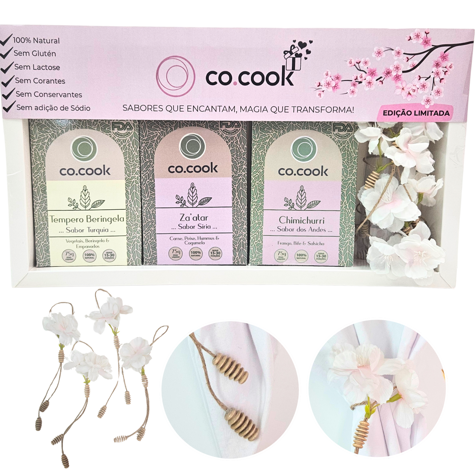 CoCook Kit Presente 3 temperos Frango Za’atar e Chimichurri com 4 Porta Guardanapos Sakura (COKCEFZC02)