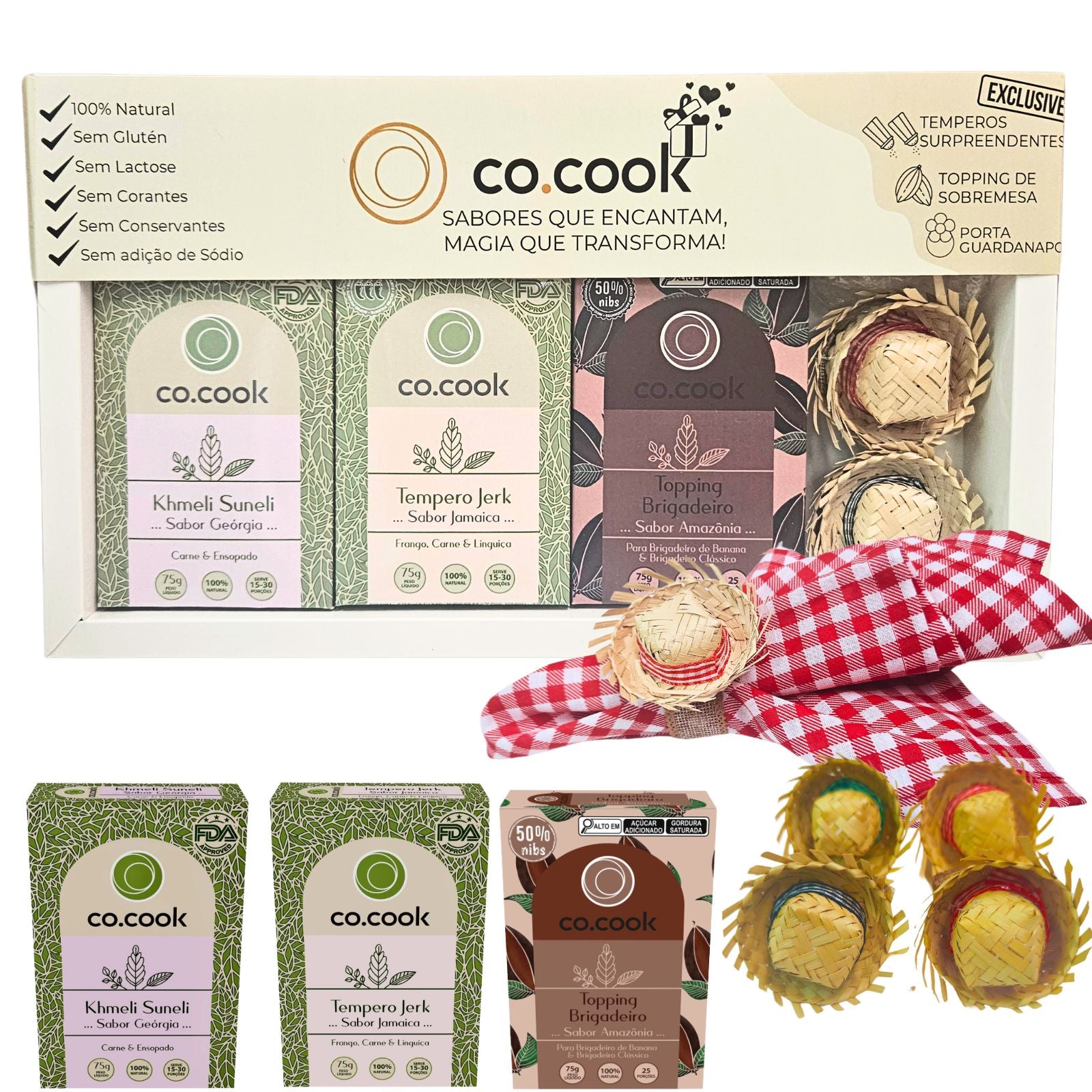 CoCook Presente 2 Temperos Khmeli Suneli, Jerk e Topping Brigadeiro com 4 PG Festa Junina (COKKJBPG01)