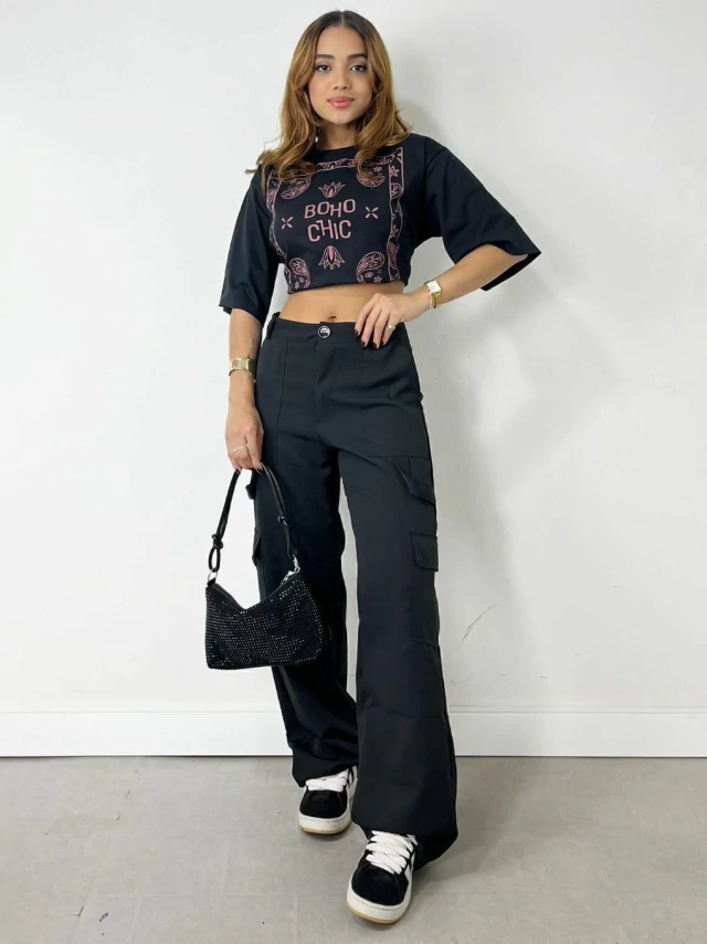 Calça Feminina Alfaiataria Pantalona Carpenter Cargo Doroteia Ref. 973 (12345670018924223214)