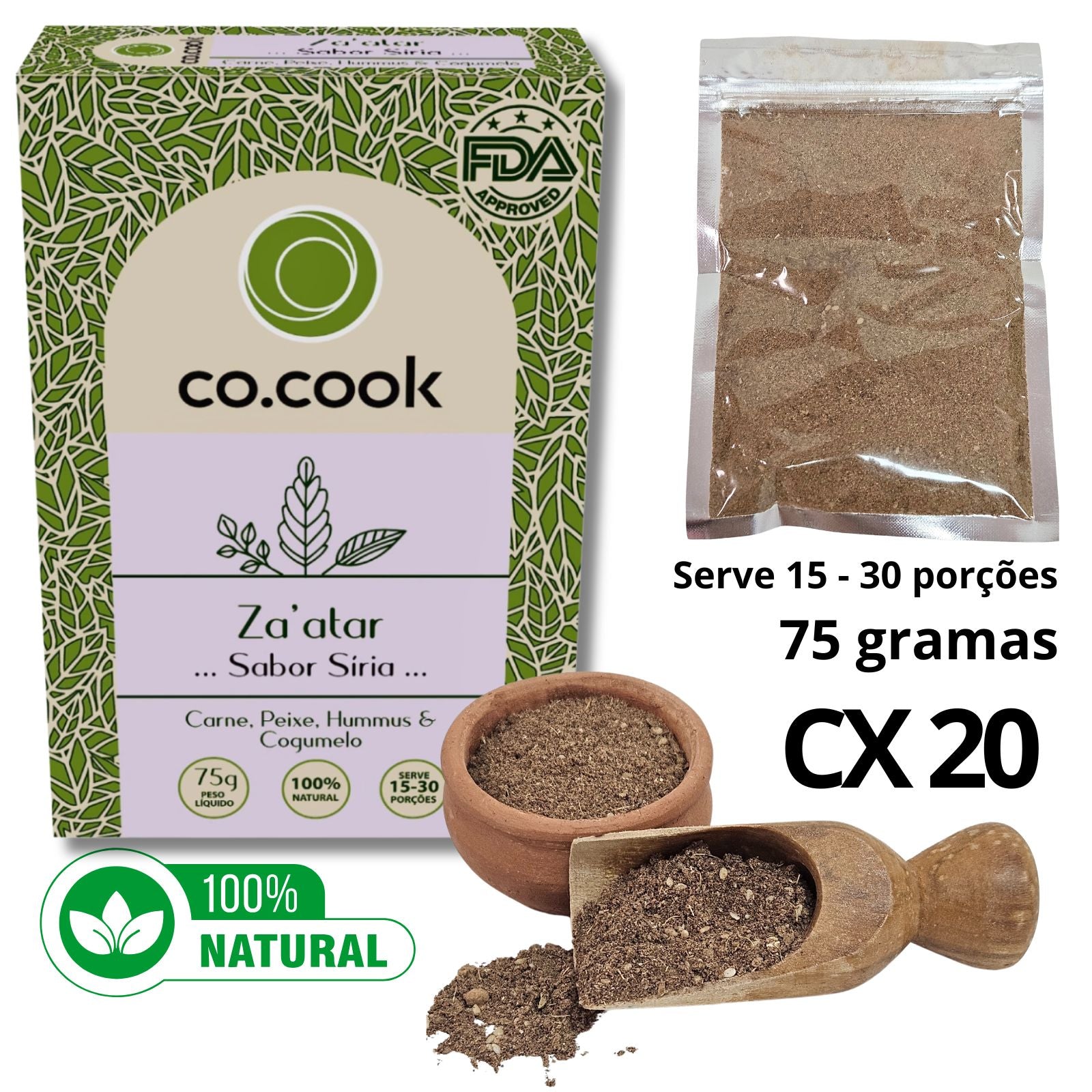 CoCook Caixa 20 Pack Especiaria 100% Natural Tempero Zaátar Sabor Síria 75g (COCX20ZAAT75)
