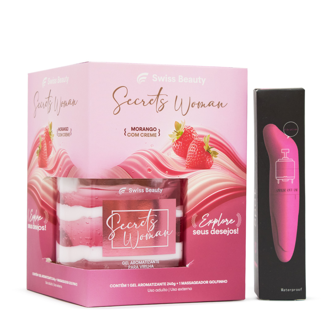 Gel Aromatizante para Virilha Morango com Creme + Massageador Golfinho - Swiss Beauty 240g (726315)