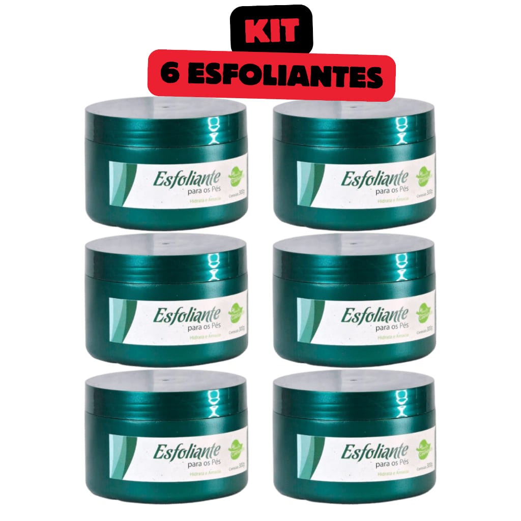Kit 6 Esfoliantes para os Pés 300g Aroeira Cosmética – Hidrata, Amacia e Perfuma (AR-6-7898744460609)