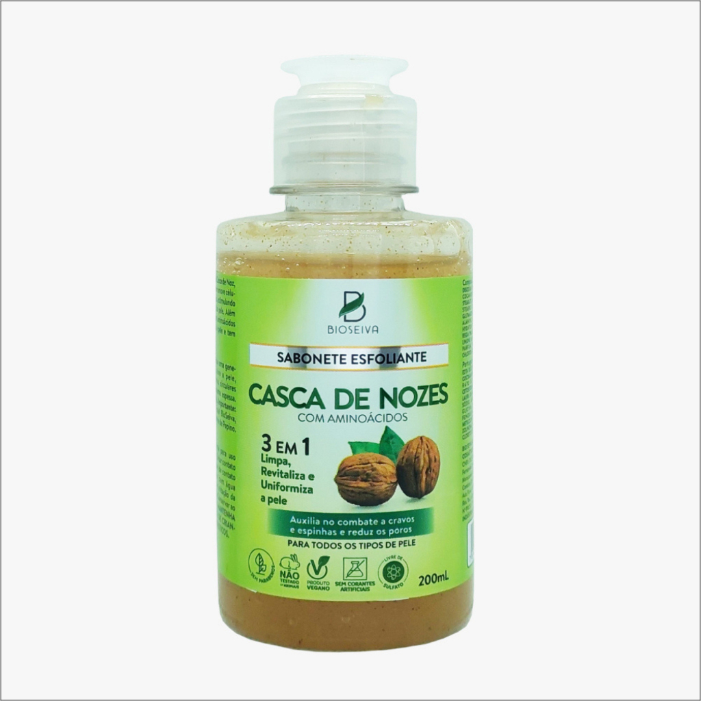 Sabonete Esfoliante Facial BioSeiva 200mL | Casca de Nozes | Limpeza, Controle Oleosidade e Poros (7898945464840)