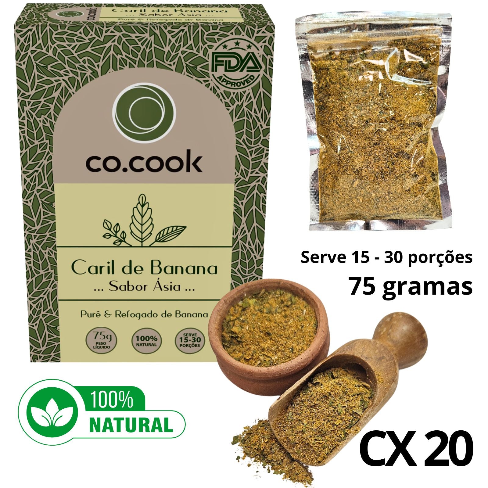 Cx 20 Tempero Funcional 100% Natural CoCook Caril de Banana Sabor Ásia 75g (COCX20CABA75)