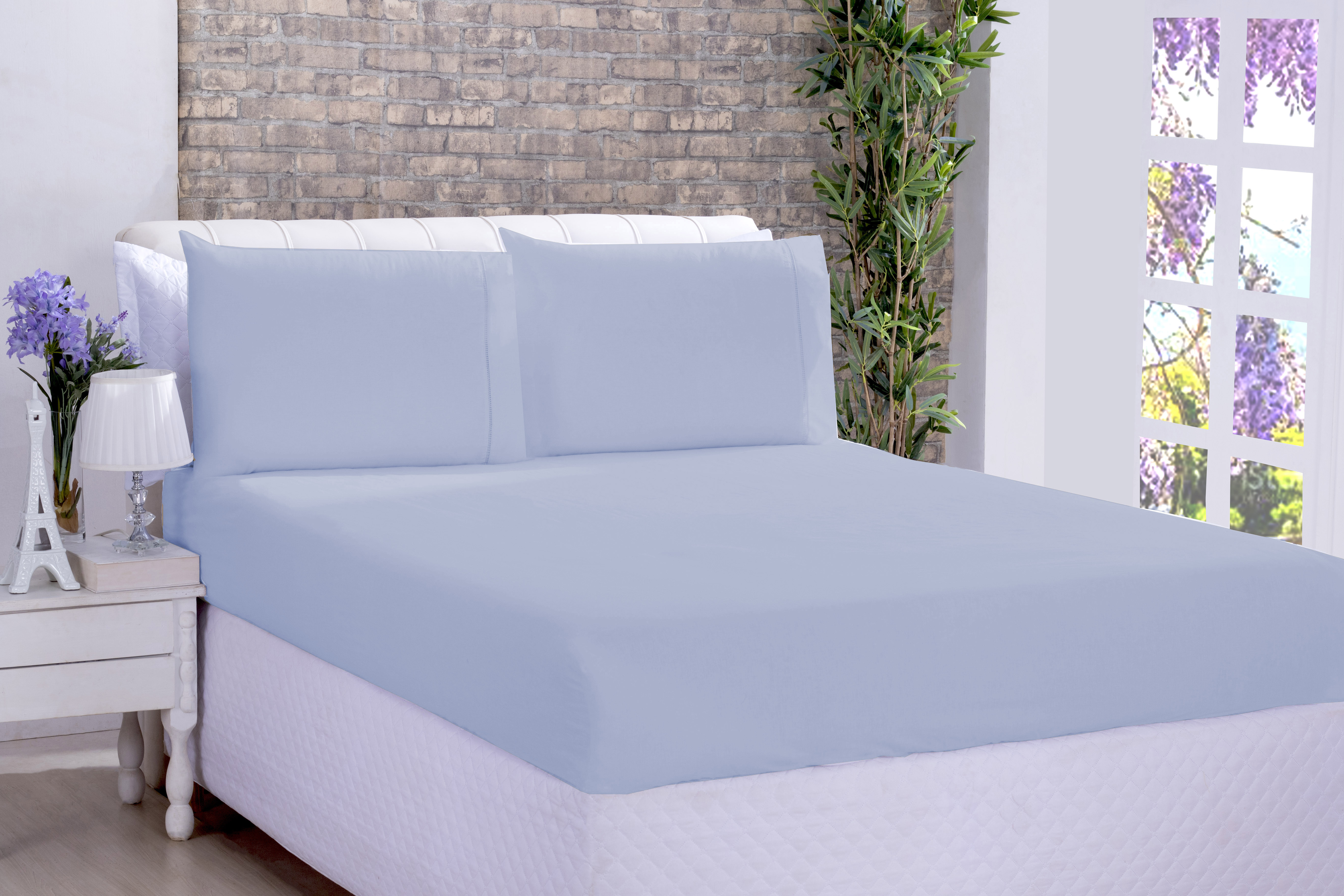 Jogo de Cama Lençol Microfibra Solteiro 02 Peças Azul Bebe (5783)