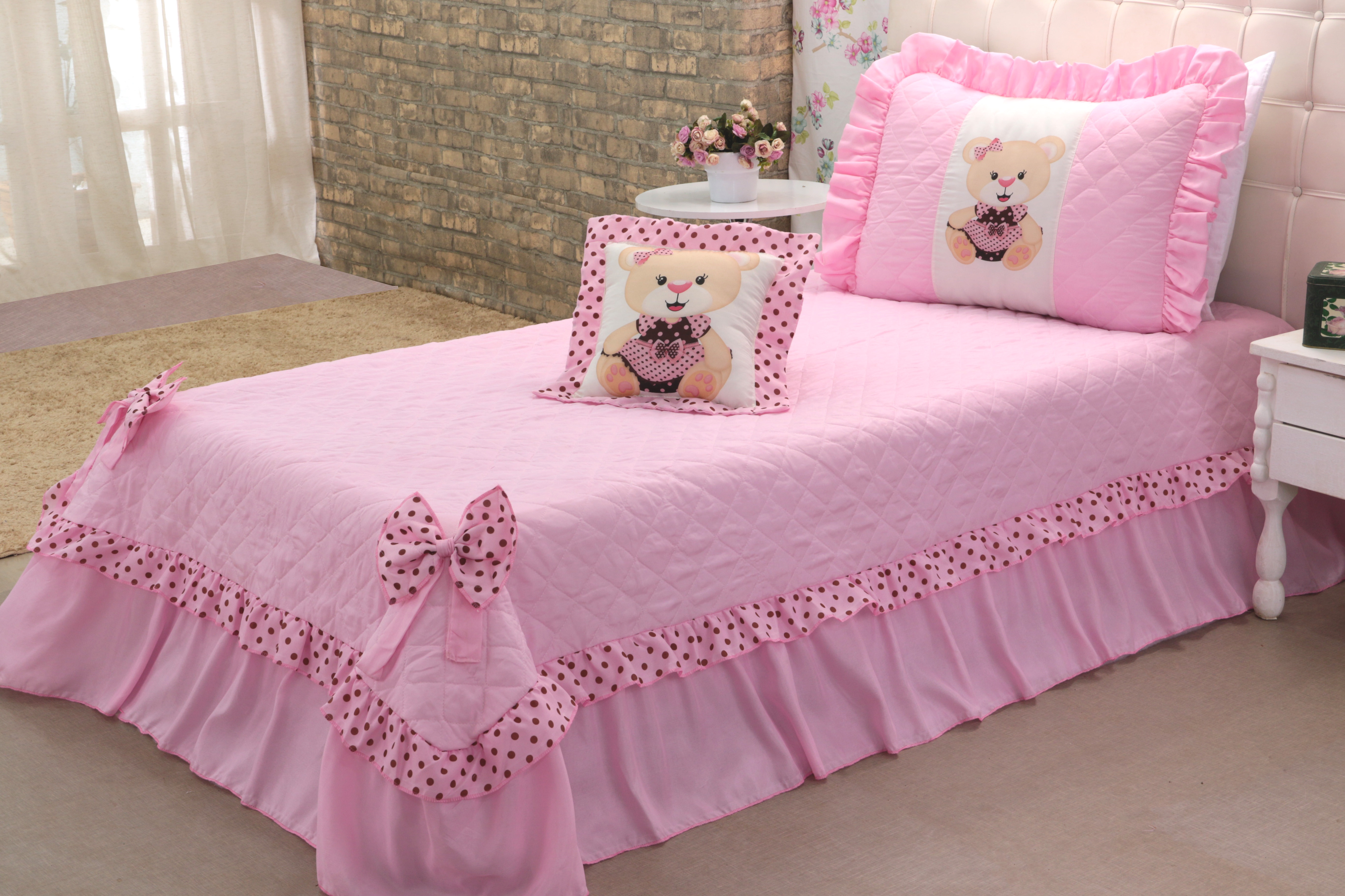 KIT COBRE LEITO URSINHA SOLTEIRO 3 PEÇAS ROSA (3441)