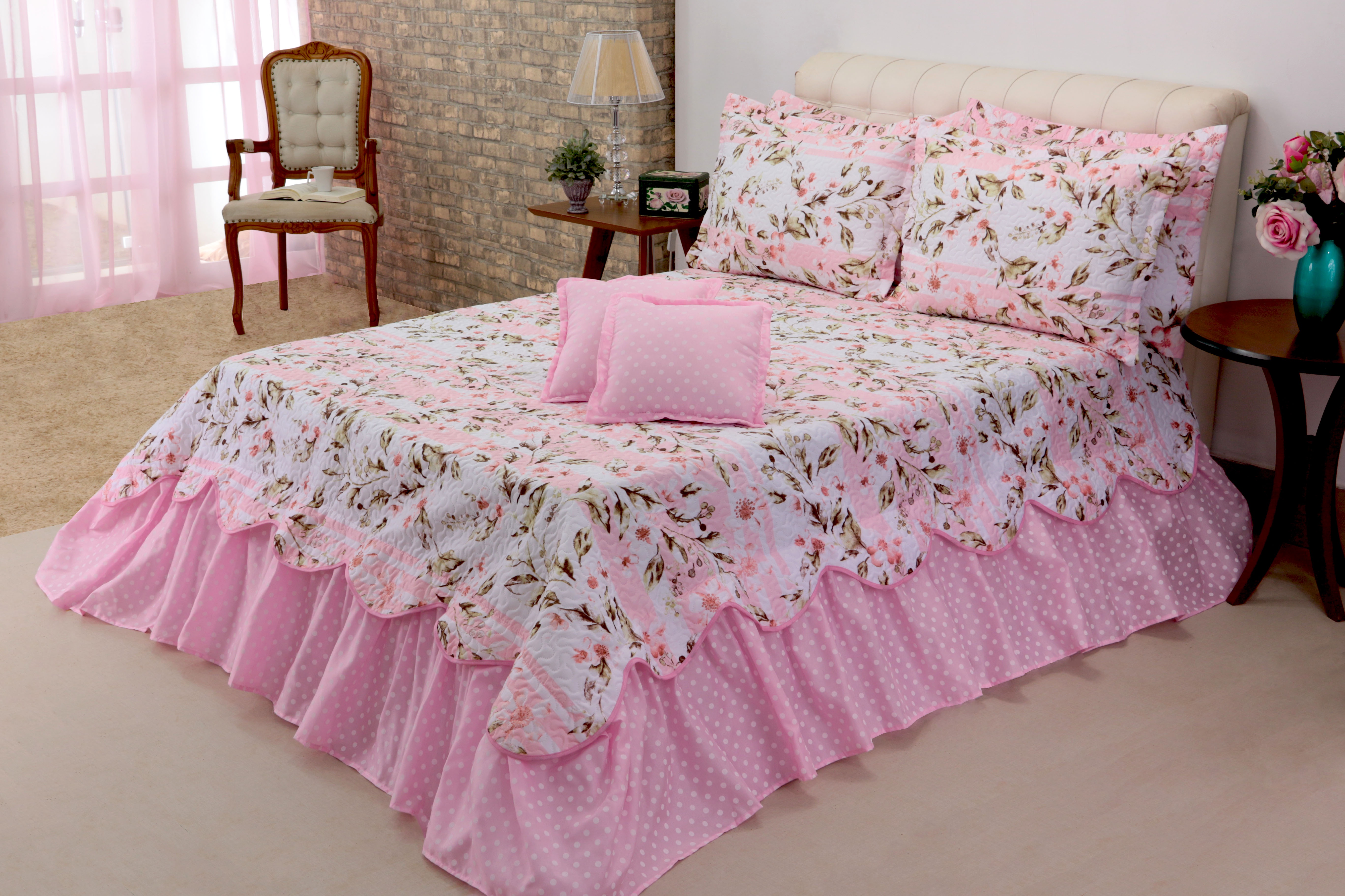 Kit Cobreleito Belize Casal Queen 05 peças Lirio (5875)