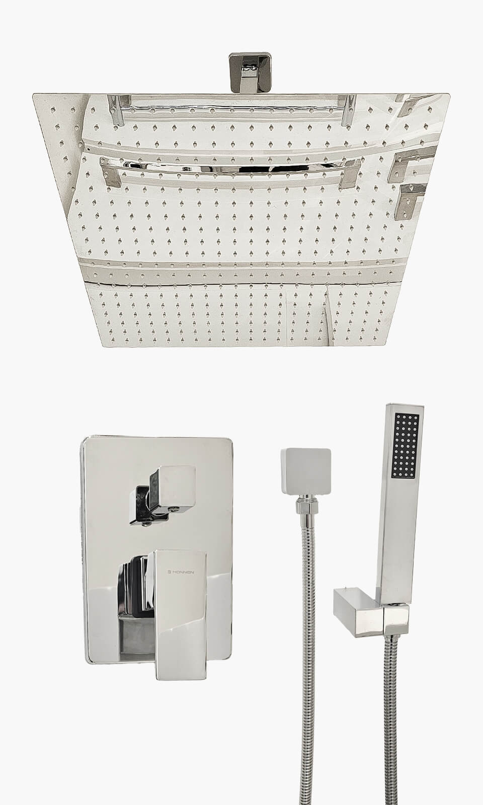 Kit Ducha Chuveiro 50 cm de Teto Quadrada com Ducha Manual e Registro Monocomando - Konnen Metais - CH-K-50-Q-T-C