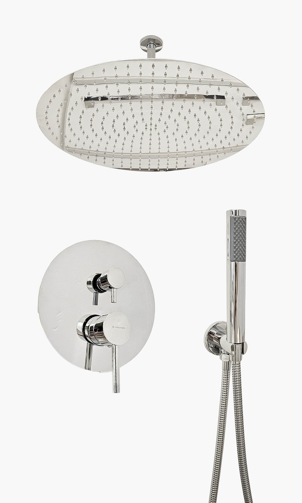 kIT Ducha Chuveiro 50 cm de Teto Round com Ducha Manual e Registro Monocomando - Konnen Metais - CH-K-50-R-T-C