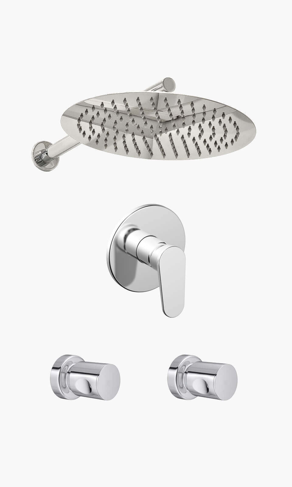 Kit Área de Banho - Cromado - Round - Registro Monocomando com Base - Konnen Metais - KD30-C-R-MK