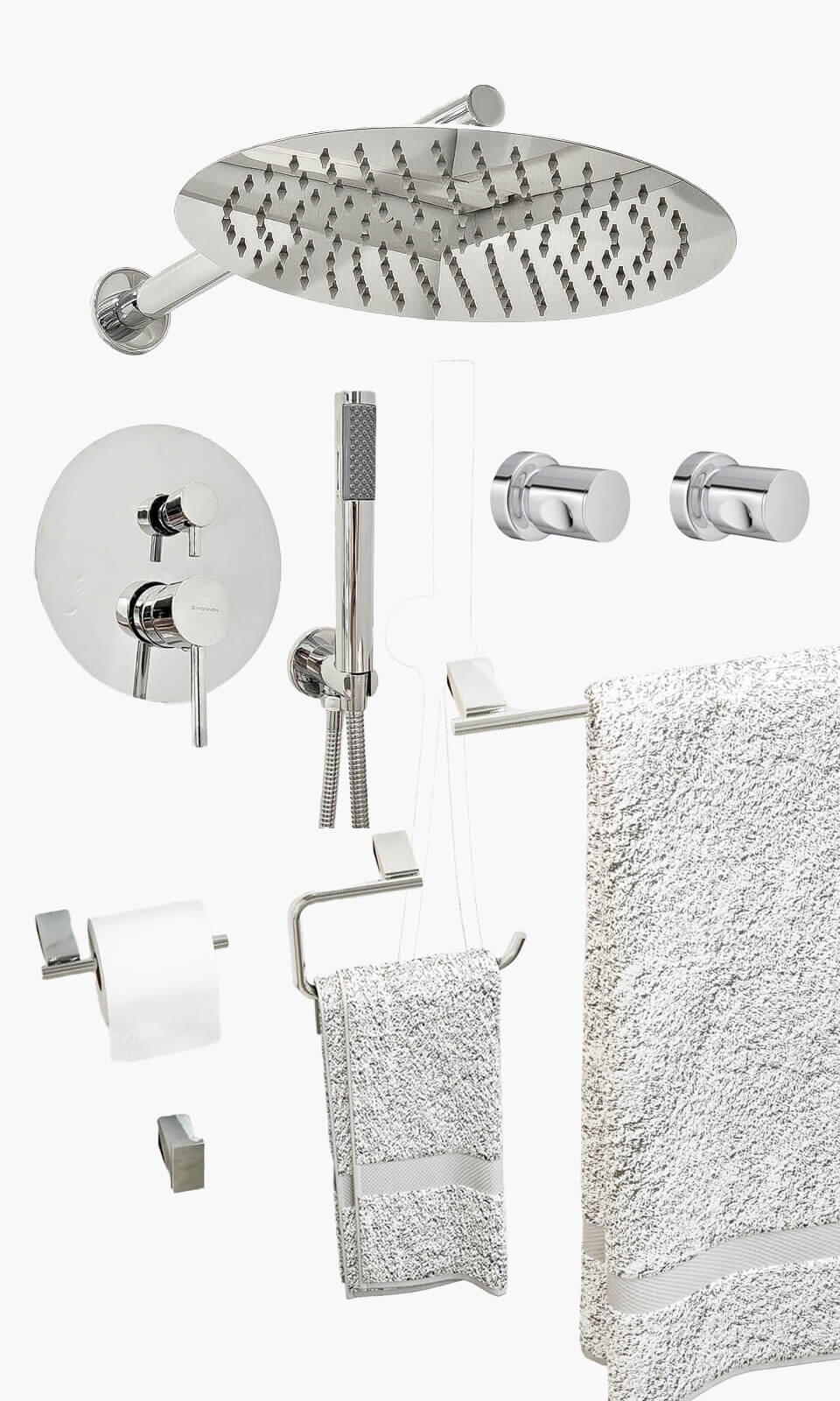 Kit Área de Banho - Cromado - Round - Registro Monocomando com Ducha Manual e Acessorios Atlantis - Konnen Metais - KD30 (KD30-C-R-M-CD-AT-S)