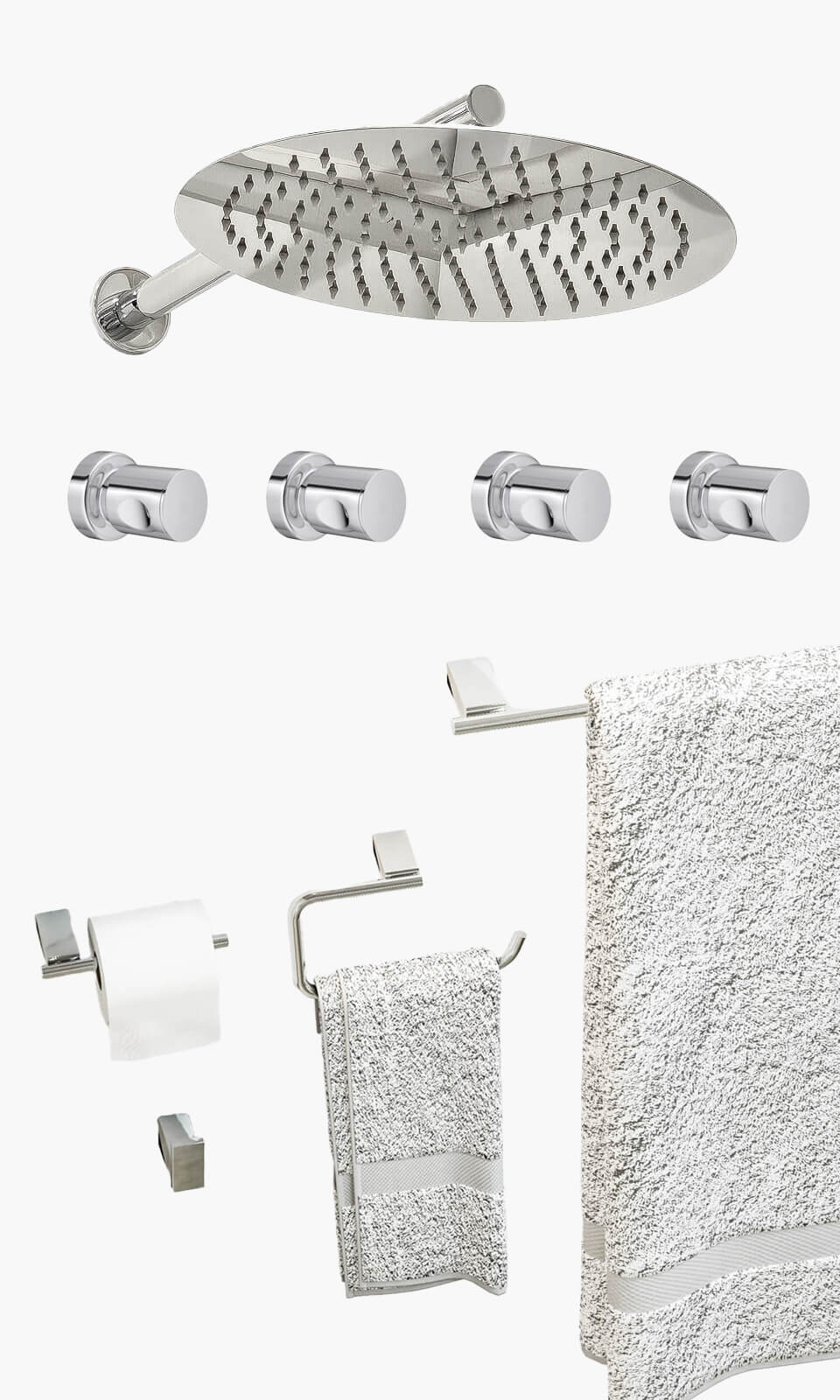 Kit Área de Banho - Cromado - Round - Registro Simples com Acessórios Atlantis - Konnen Metais - KD30-C-R-RS-AT-S