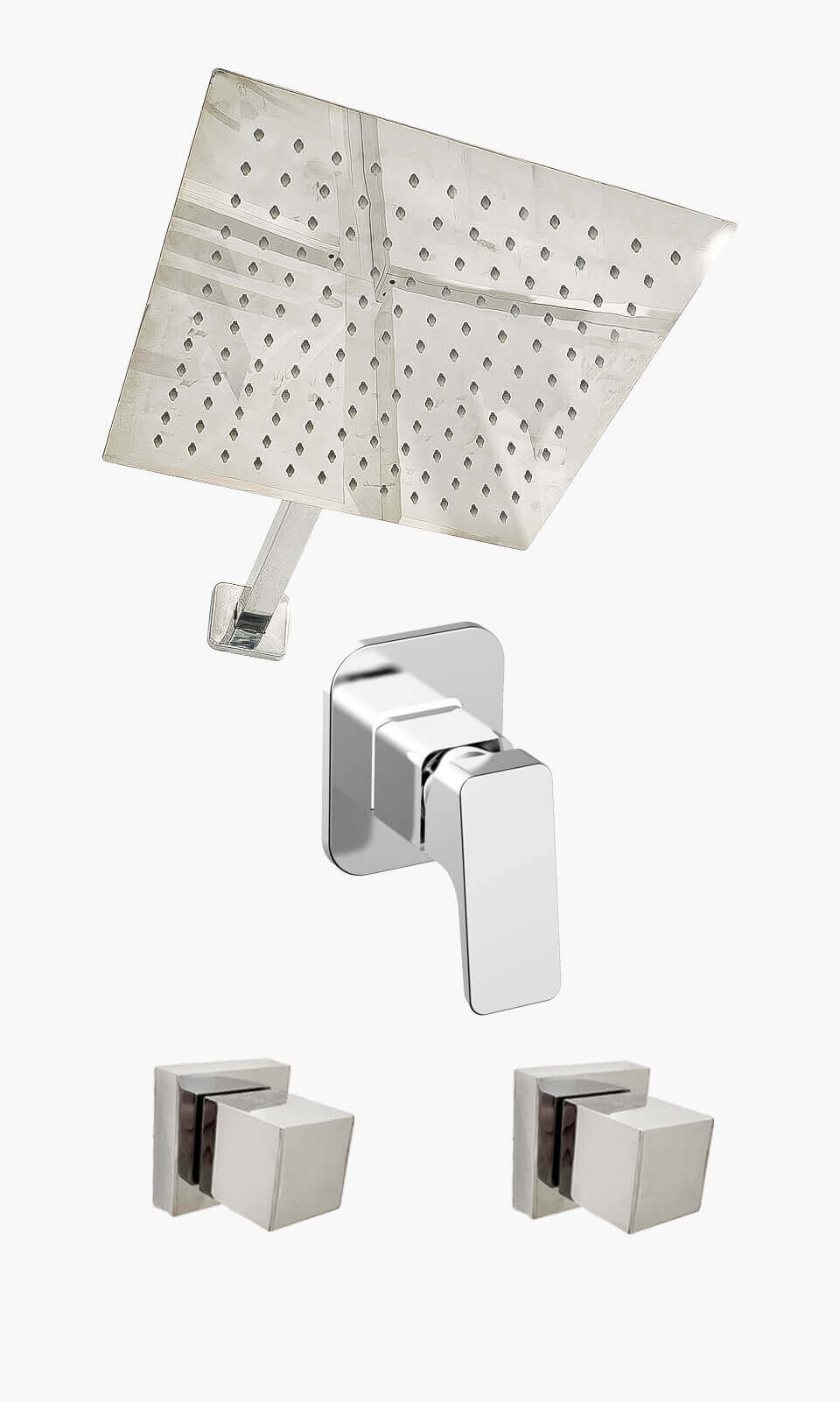 Kit Área de Banho - Cromado - Square - Registro Monocomando com Base - Konnen Metais - KD30-C-Q-MK