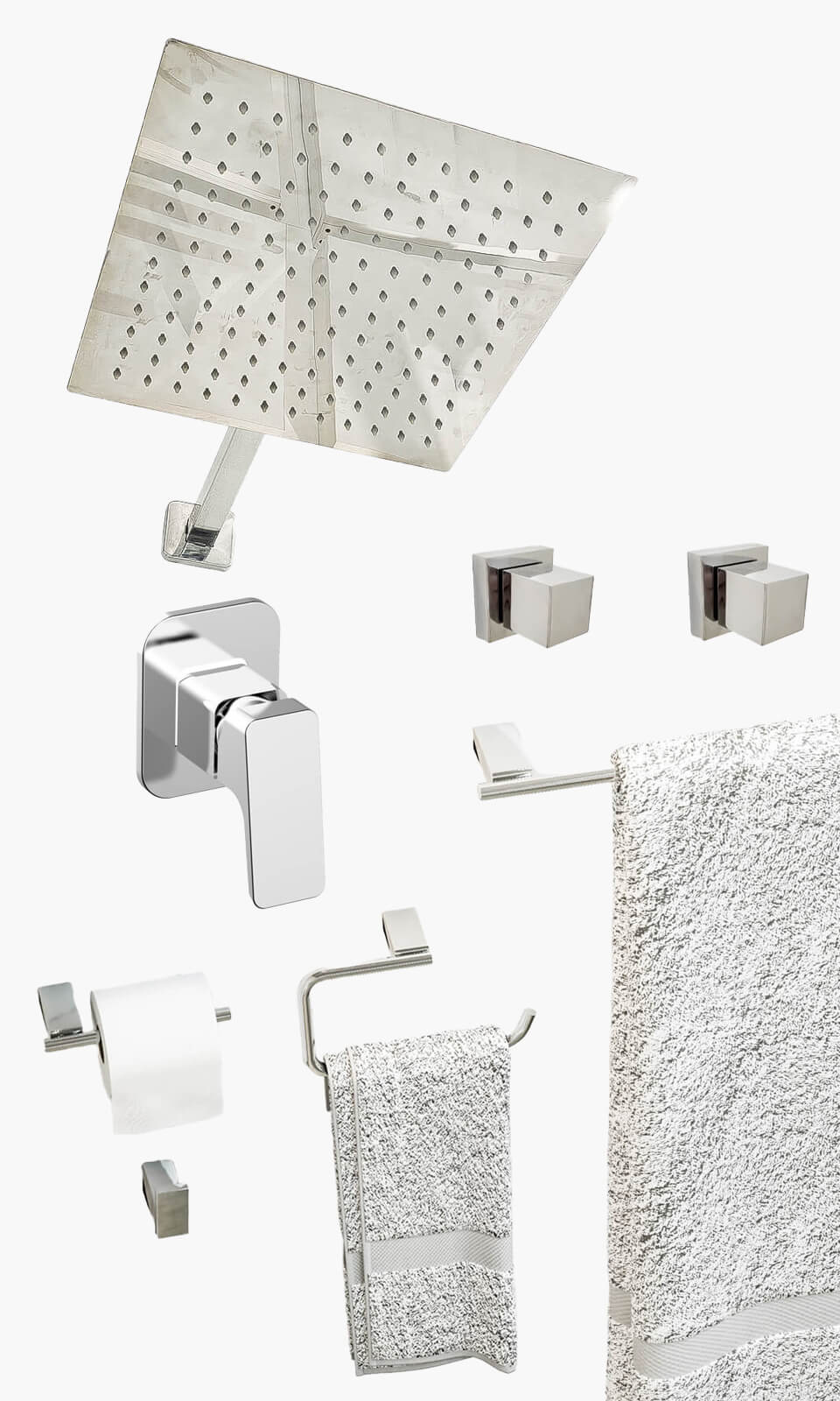 Kit Área de Banho - Cromado - Square - Registro Monocomando com Base e Acessórios Atlantis- Konnen Metais - KD30-C-Q-MK- (KD30-C-Q-MK-AT-S)