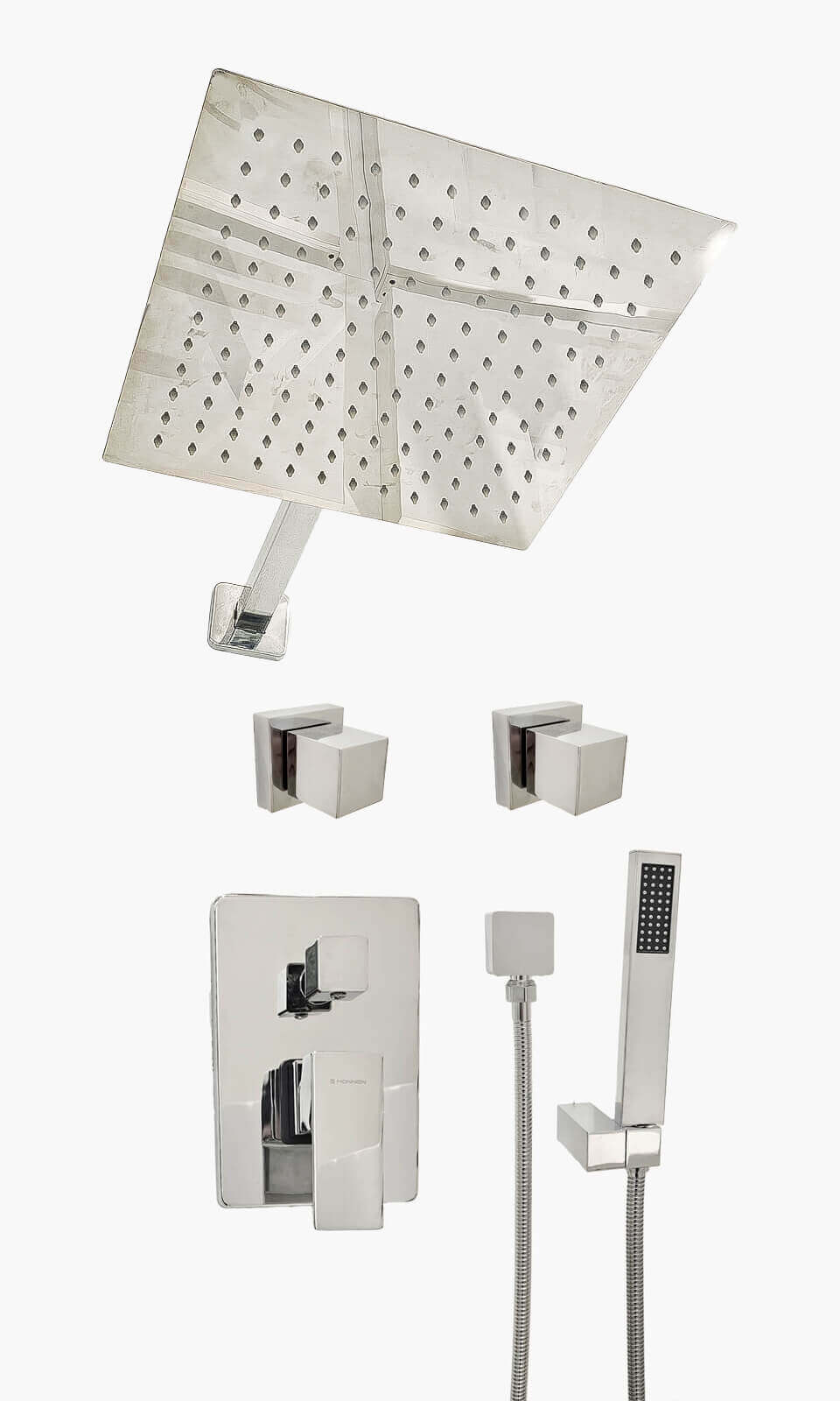 Kit Área de Banho - Cromado - Square - Registro Monocomando com Ducha Manual - Konnen Metais - KD30-C-Q-M-CD