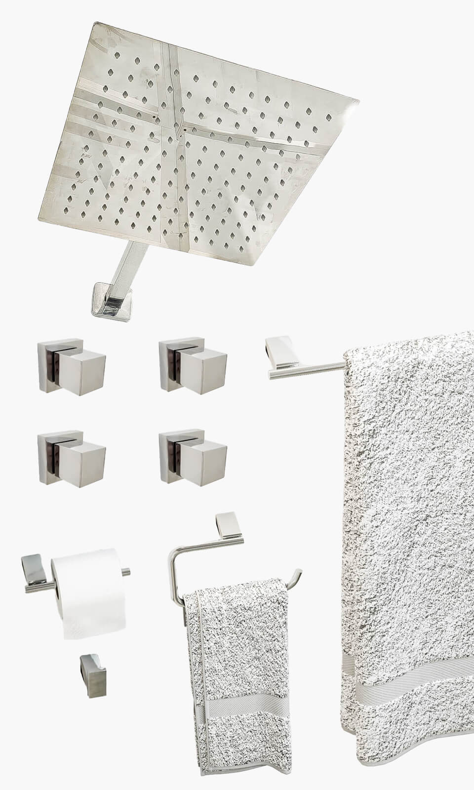 Kit Área de Banho - Cromado - Square - Registro Simples com Acessórios Atlantis - Konnen Metais - KD30-C-Q-RS-AT-S