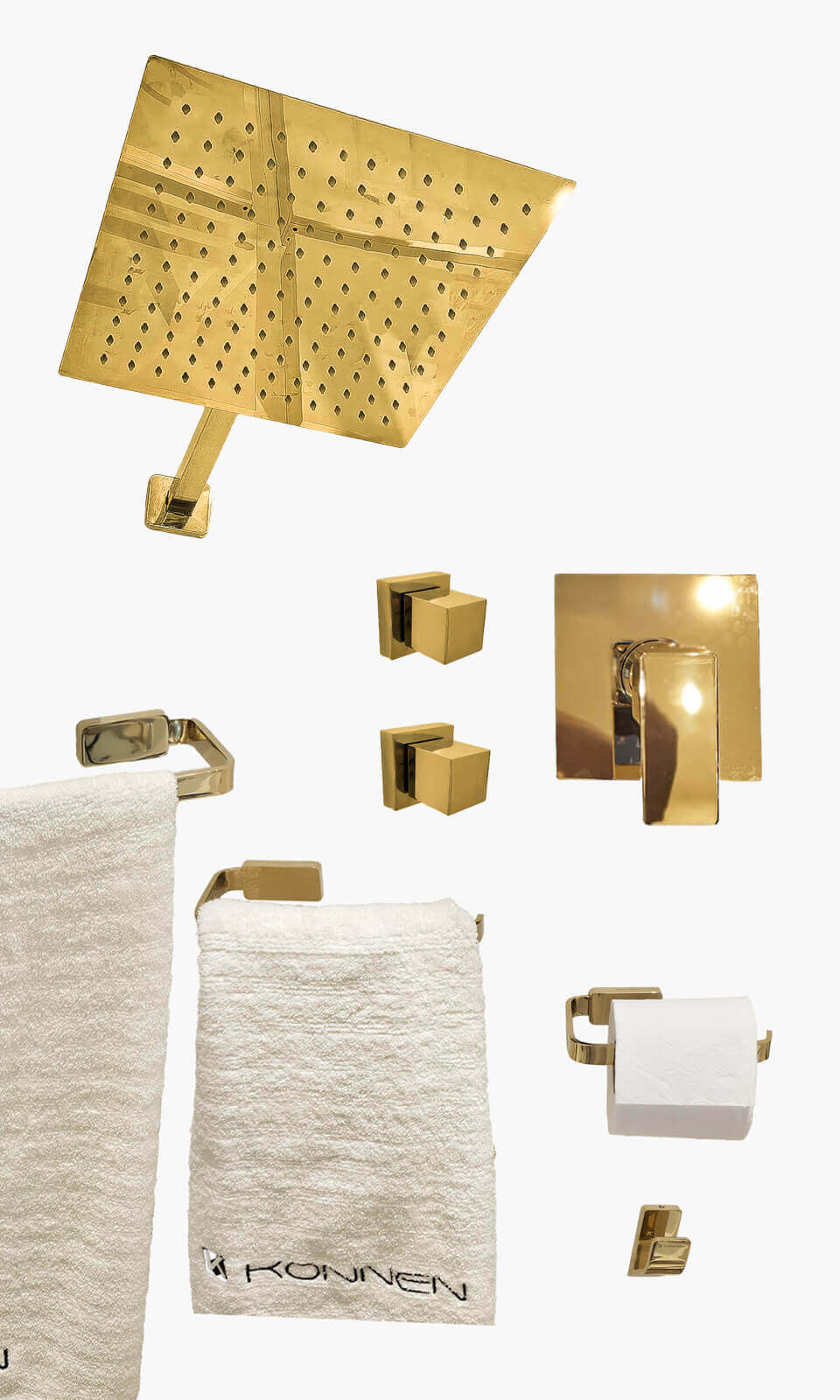 Kit Área de Banho - Dourado - Square - Acabamento de Registro Monocomando com Kit de Acessórios Maya - Konnen Metais - K (KD30-D-Q-MA-MS)