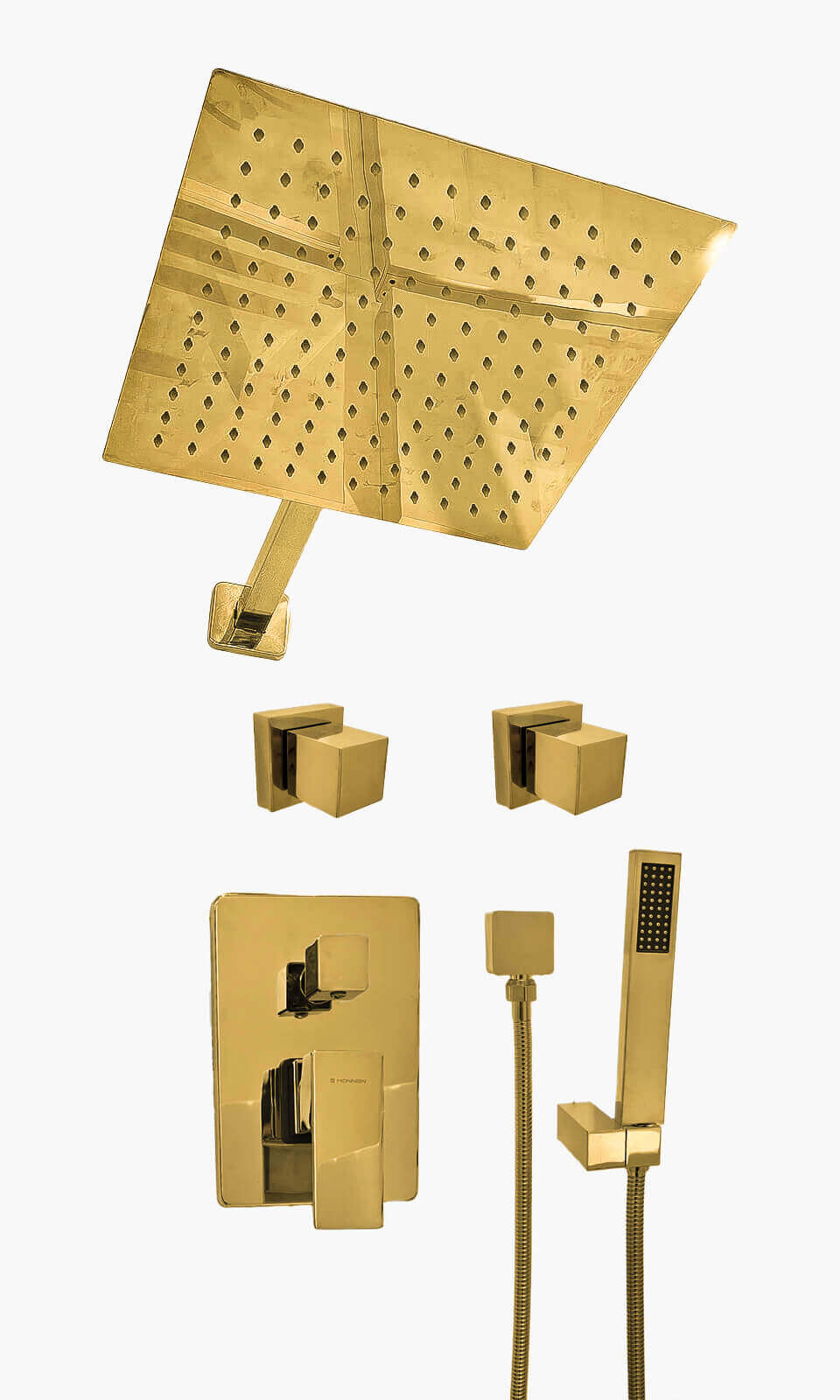Kit Área de Banho - Dourado - Square - Registro Monocomando com Ducha Manual - Konnen Metais - KD30-D-Q-M-CD