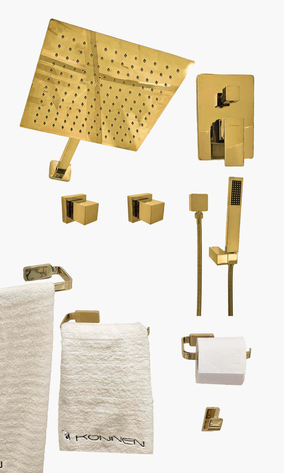 Kit Área de Banho - Dourado - Square - Registro Monocomando com Ducha Manual e Acessórios Maya - Konnen Metais - KD30-D- (KD30-D-Q-M-CD-MS)
