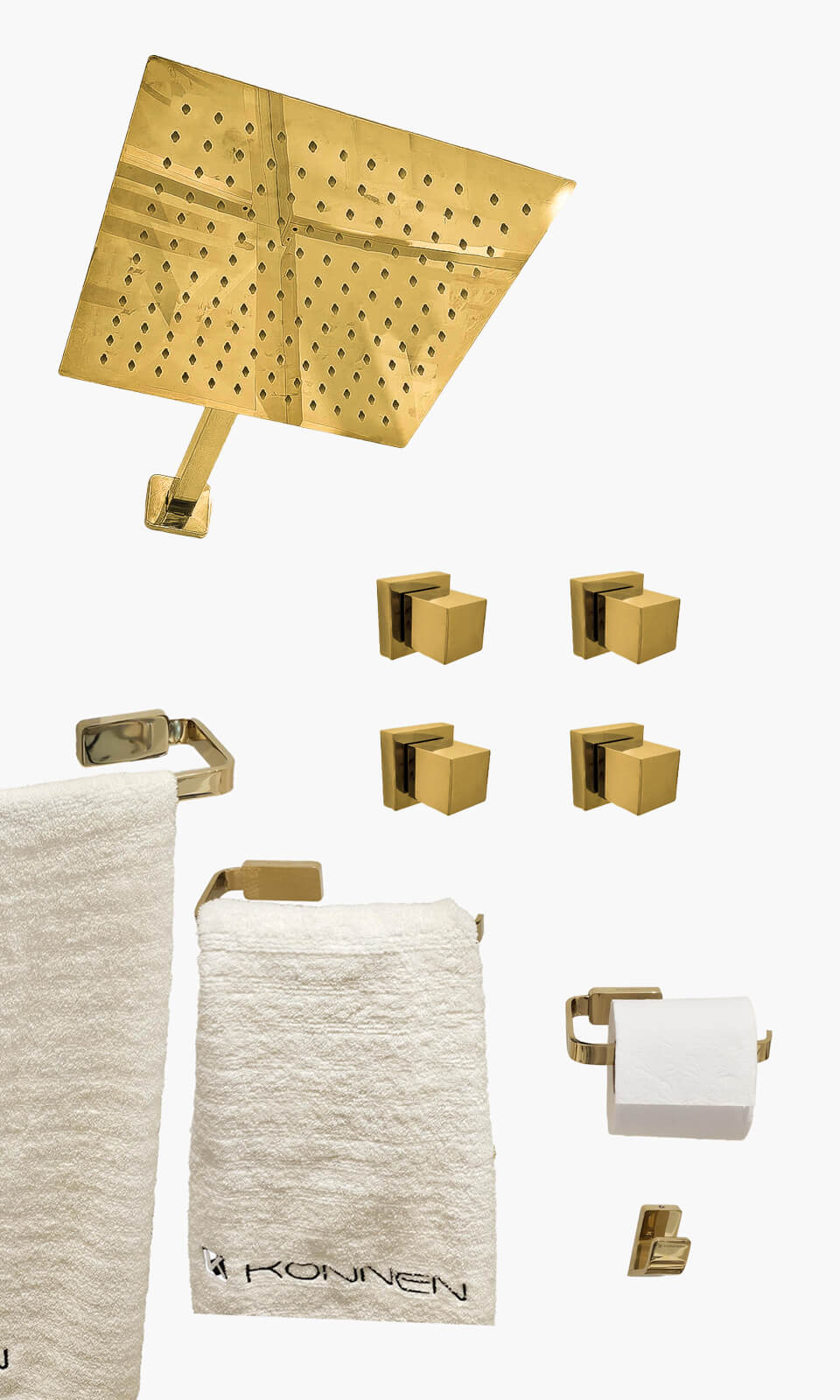 Kit Área de Banho - Dourado - Square - Registro Simples e Acessório Maya - Konnen Metais - KD30-D-Q-RS-MS
