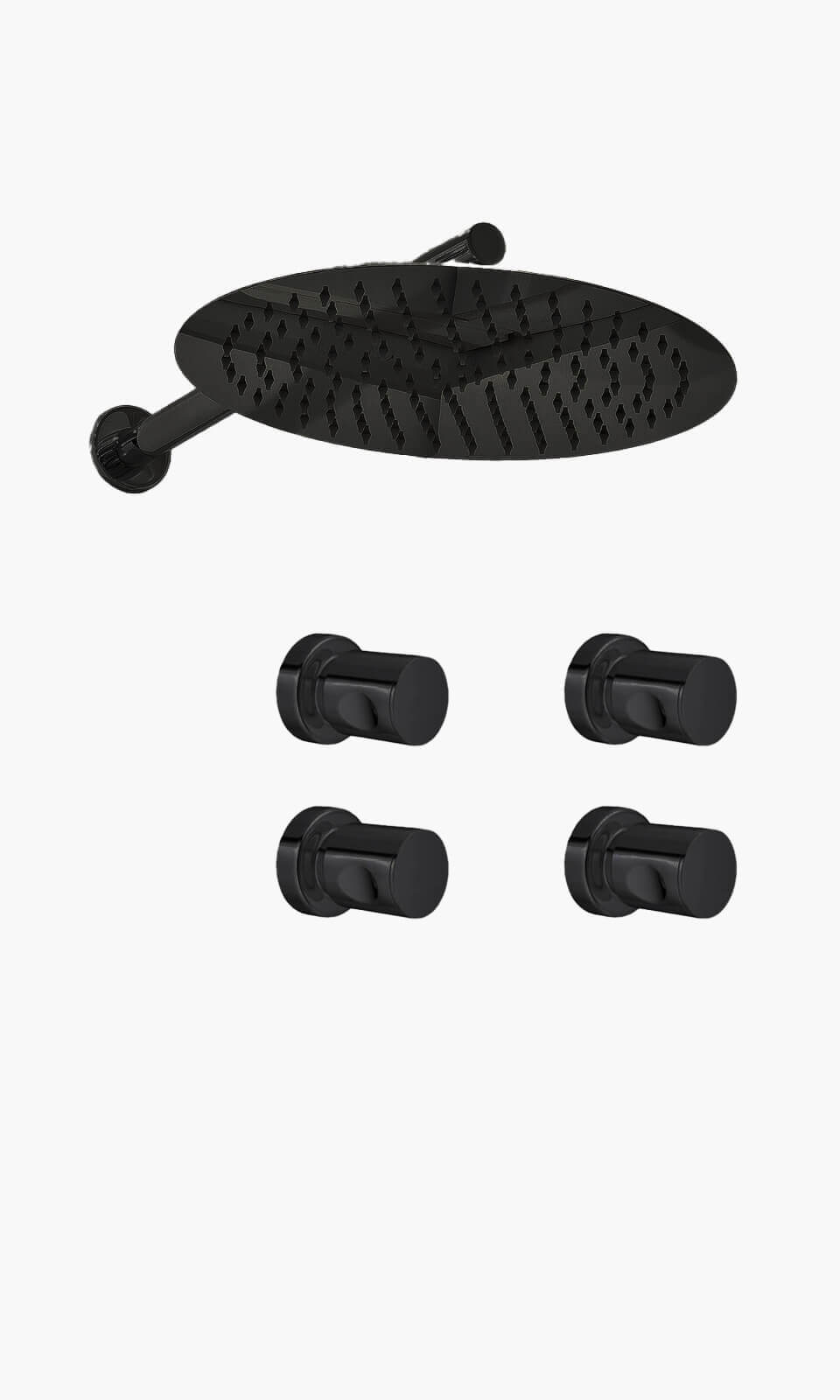 Kit Área de Banho - Preto - Round - Registro Simples - Konnen Metais - KD30-P-R-RS