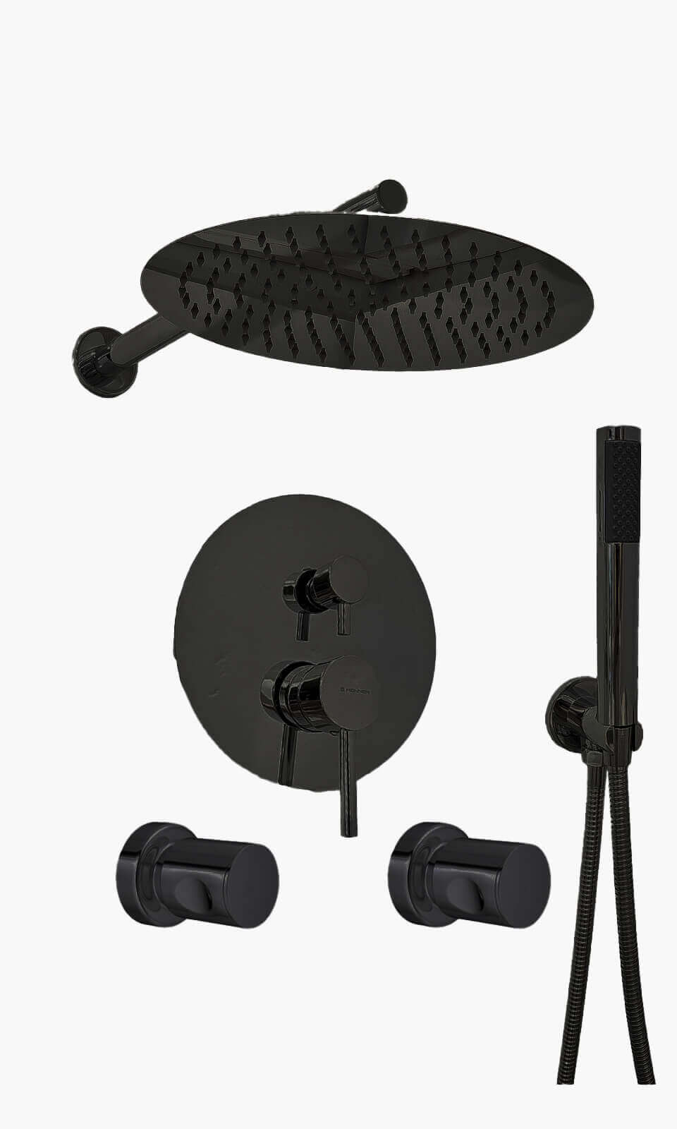Kit Área de Banho - Preto Fosco - Round - Registro Monocomando com Ducha Manual - Konnen Metais - KD30-P-R-M-CD