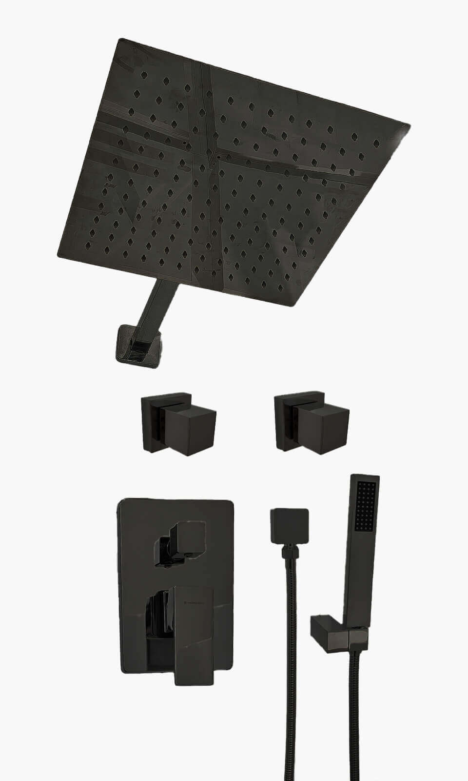 Kit Área de Banho - Preto Fosco - Square - Registro Monocomando com Ducha Manual - Konnen Metais - KD30-P-Q-M-CD