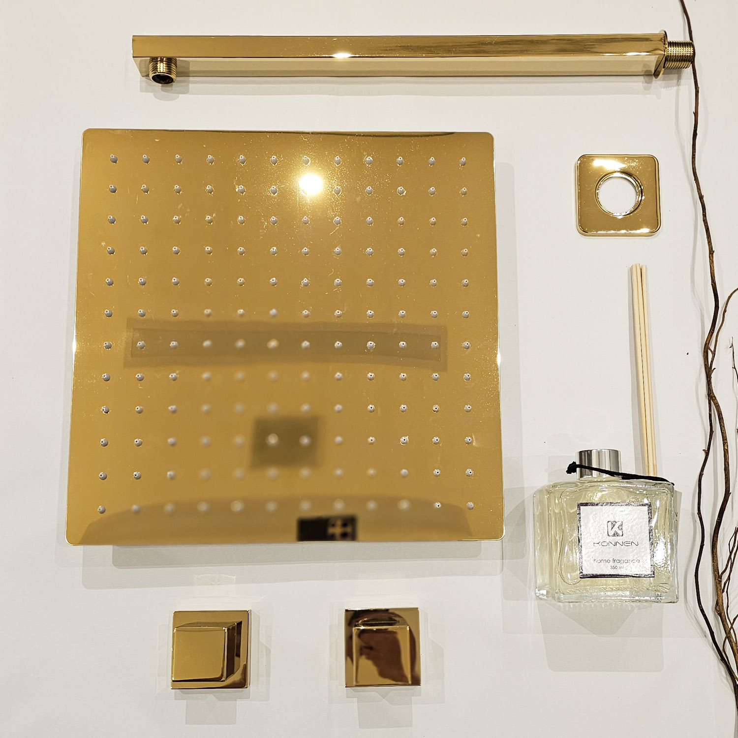 Kit Ducha Square 30 Dourado com 2 Acabamentos de Registro Simples - Konnen Metais - CH-KR-30-Q-D