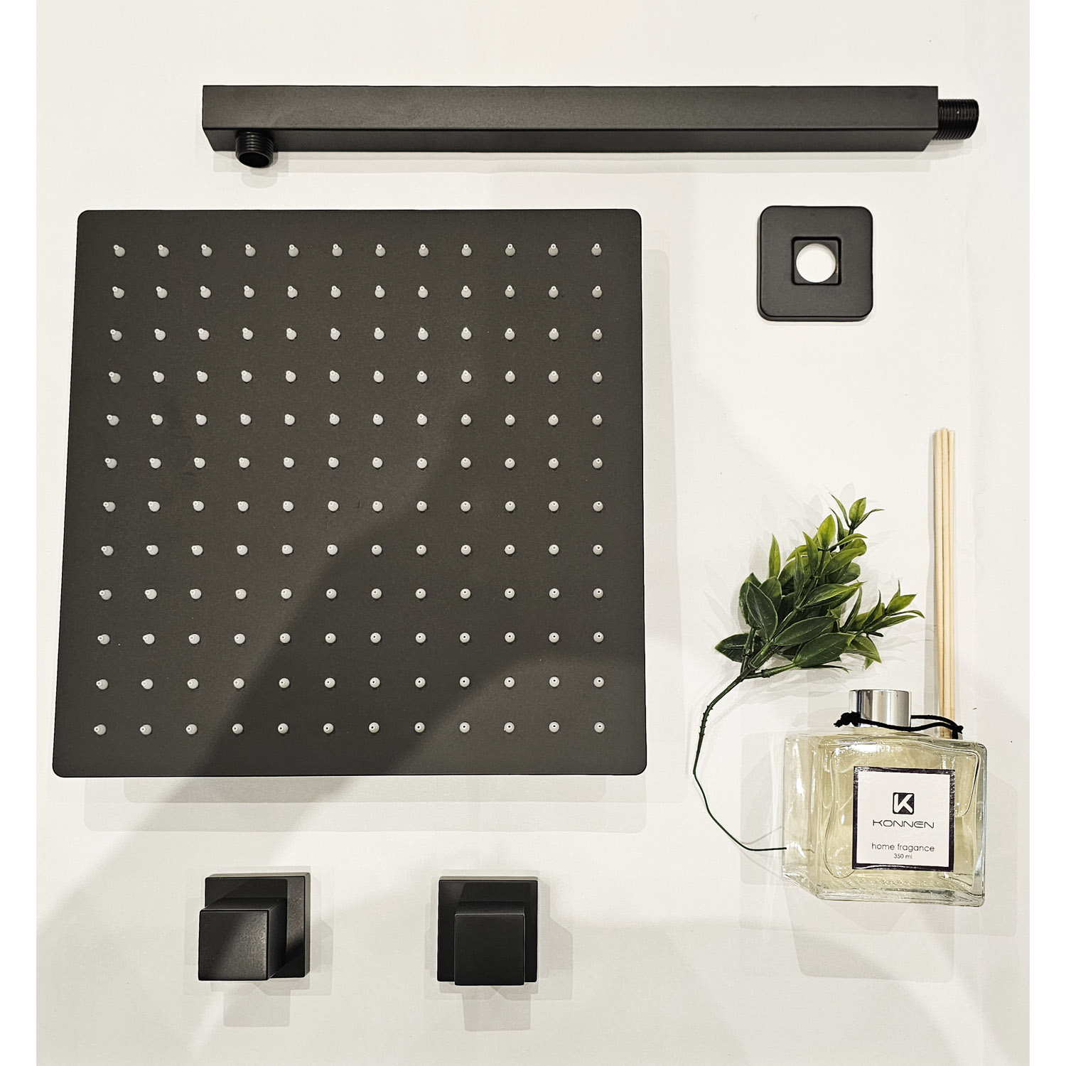 Kit Ducha Square 30 Preto com 2 Acabamentos de Registro Simples - Konnen Metais - CH-KR-30-Q-P