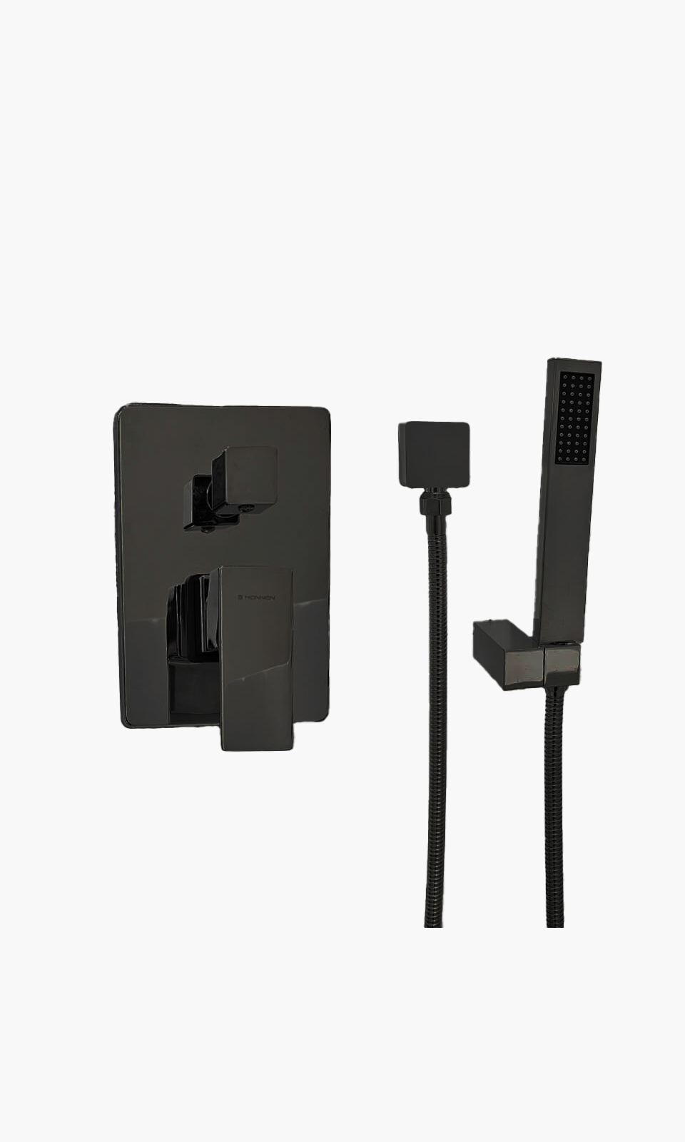 Kit Registro de Chuveiro Monocomando 4 vias Square com Ducha Manual Preto - Konnen Metais - FN-CS32-SQ-P