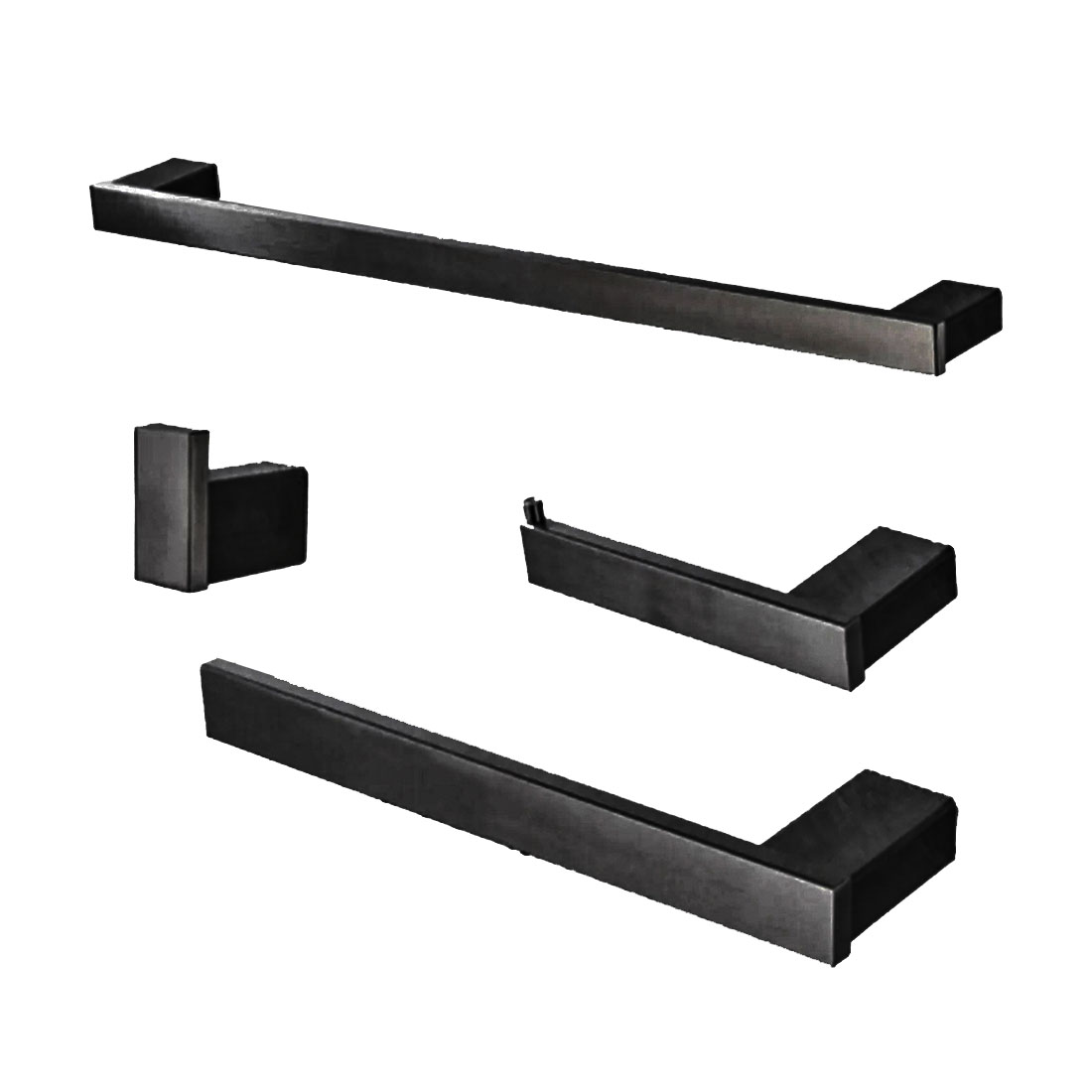 Acessorios para Banheiro Kit com 4 peças - Konnen Metais - Square Toalheiro Simples Preto Matte - AC-SQ-SG-B