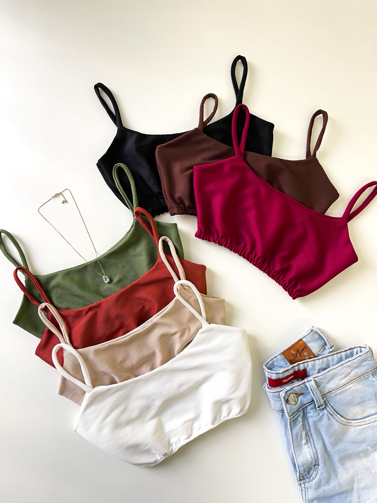 Cropped em Ribana Alça Fina com Elástico Doris Ref. 991 (12345670018924227687)