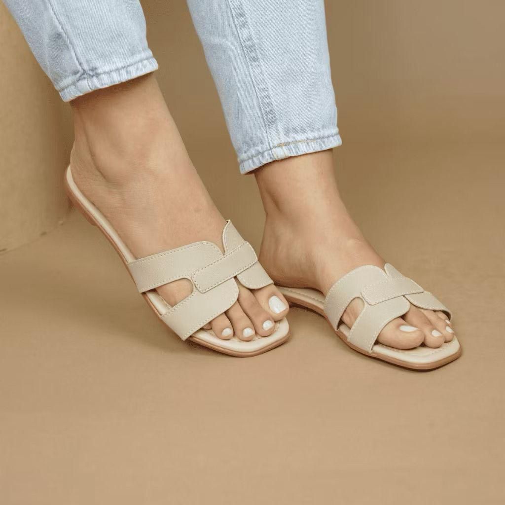 Rasteirinha Feminina Cabedal Liso Promoção - W01 Nude (W01-Nude)