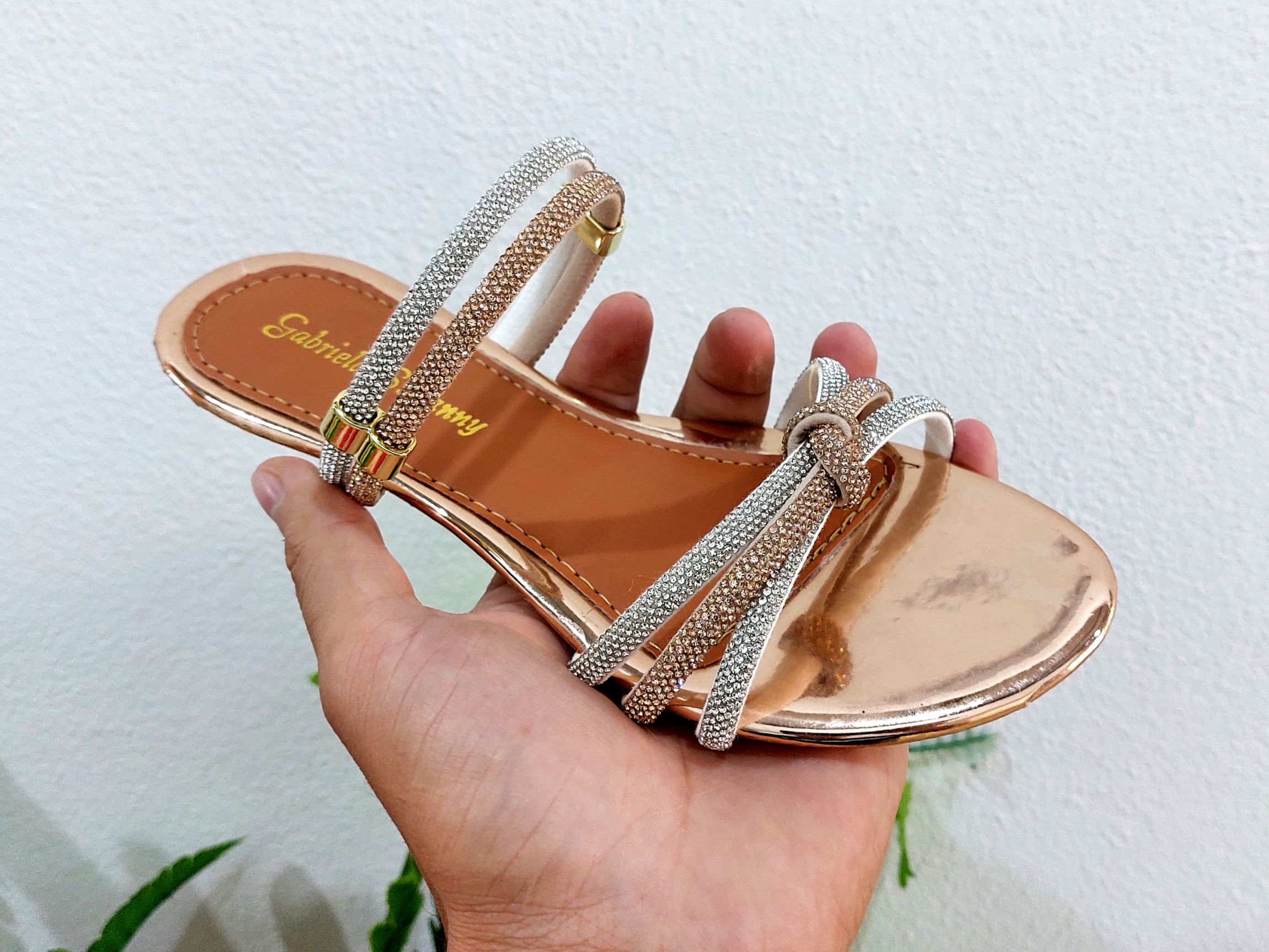 Sandália Rasteira Feminina Com Strass Luxo - 2531 Bronze (2531-Bronze)