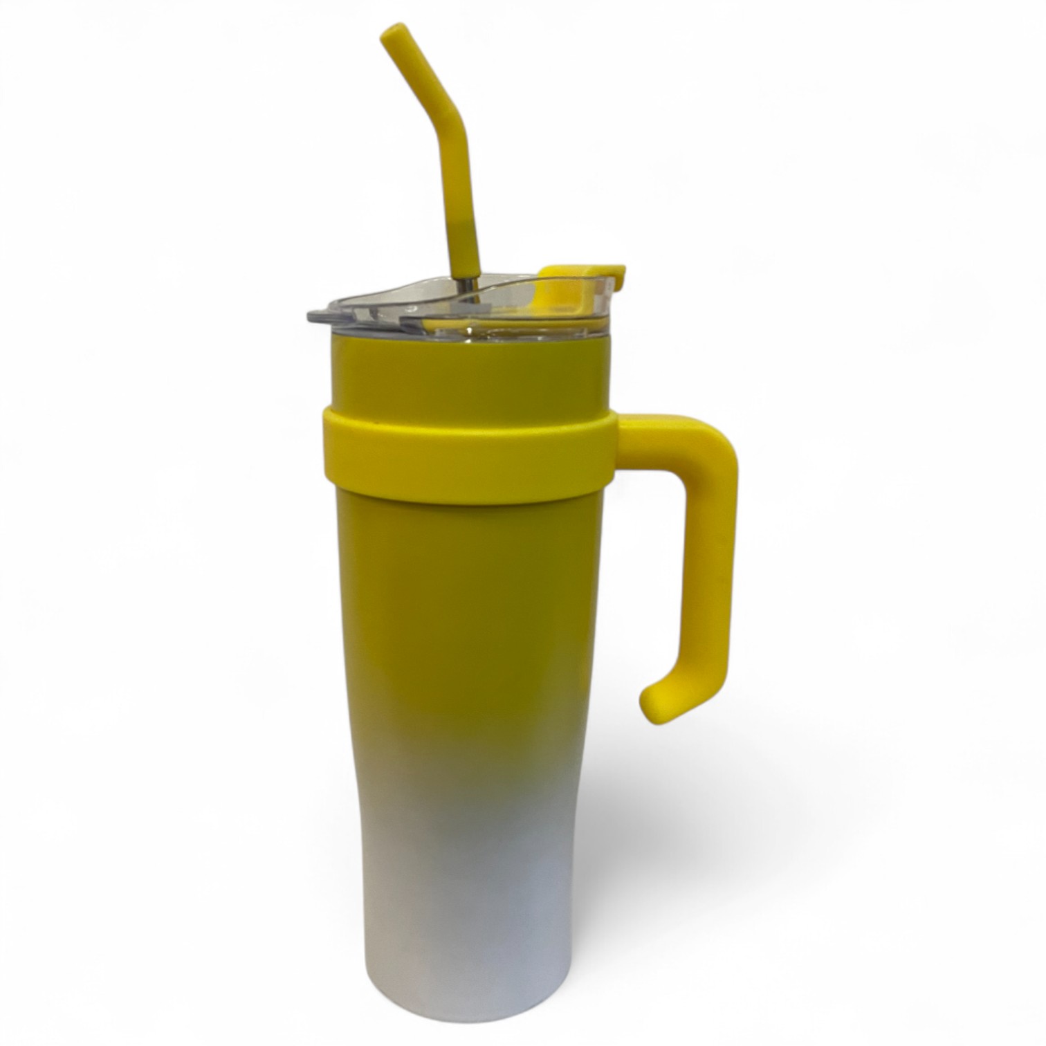 Copo Térmico Grande com Canudo e Alça – 1200ml Inox Kreiz KR CBB01 - Amarelo Degrade