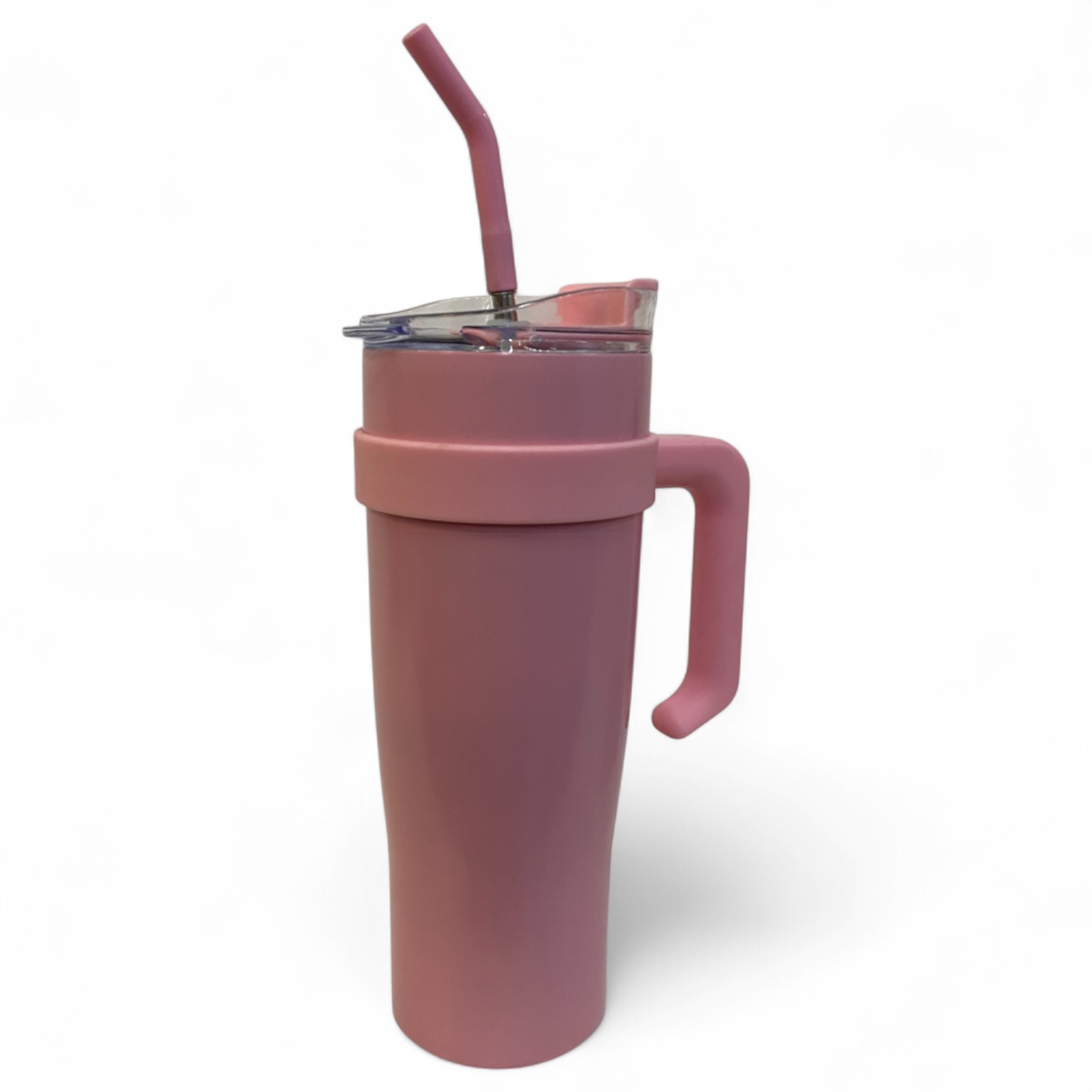 Copo Térmico Grande com Canudo e Alça – 1200ml Inox Kreiz KR CBB01 - Rosa