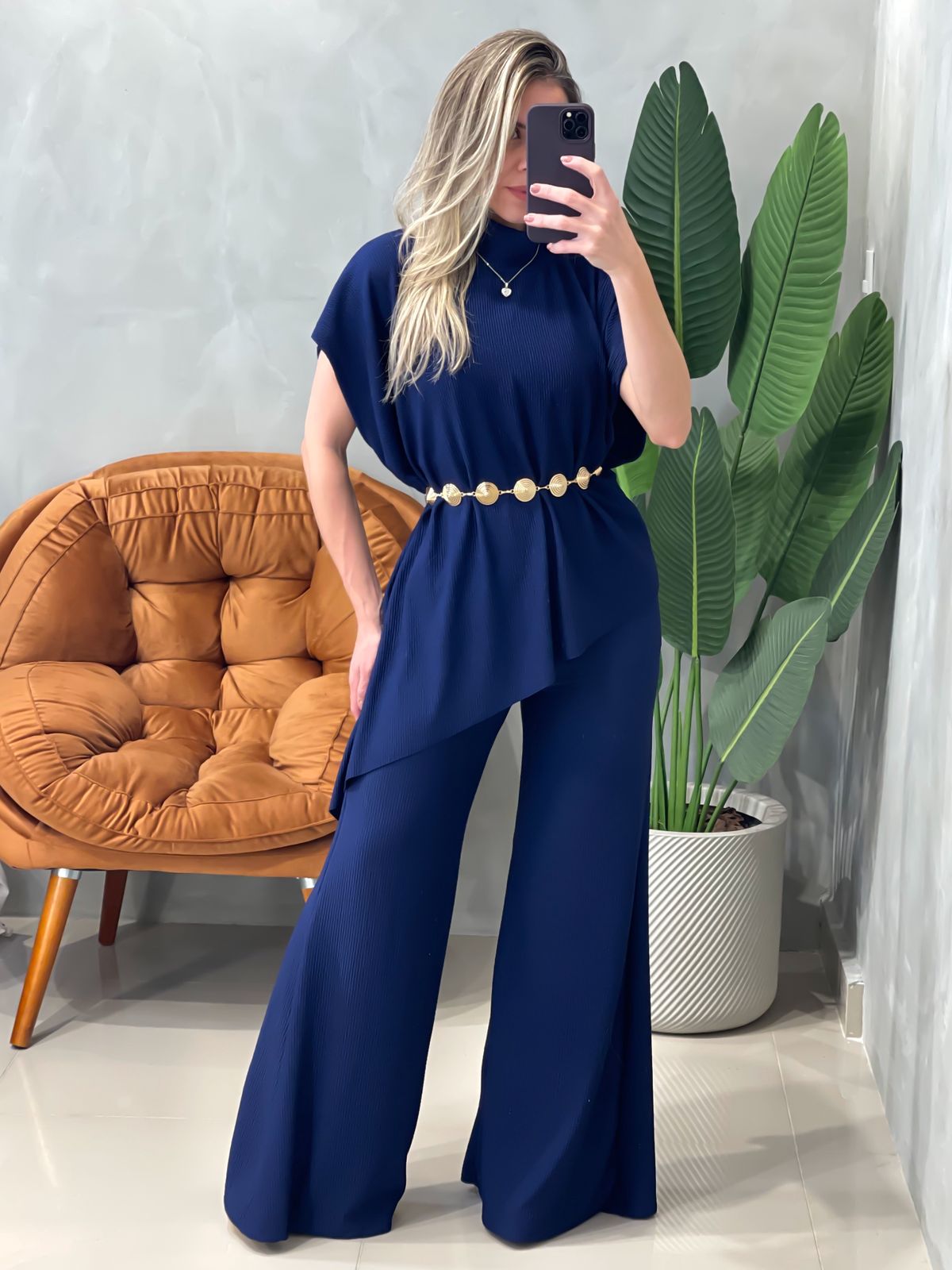 Conjunto em Anarruga Blusa Poncho Assimétrica e Calça Pantalona Sandra Ref. 1617 (12345670018924232193)