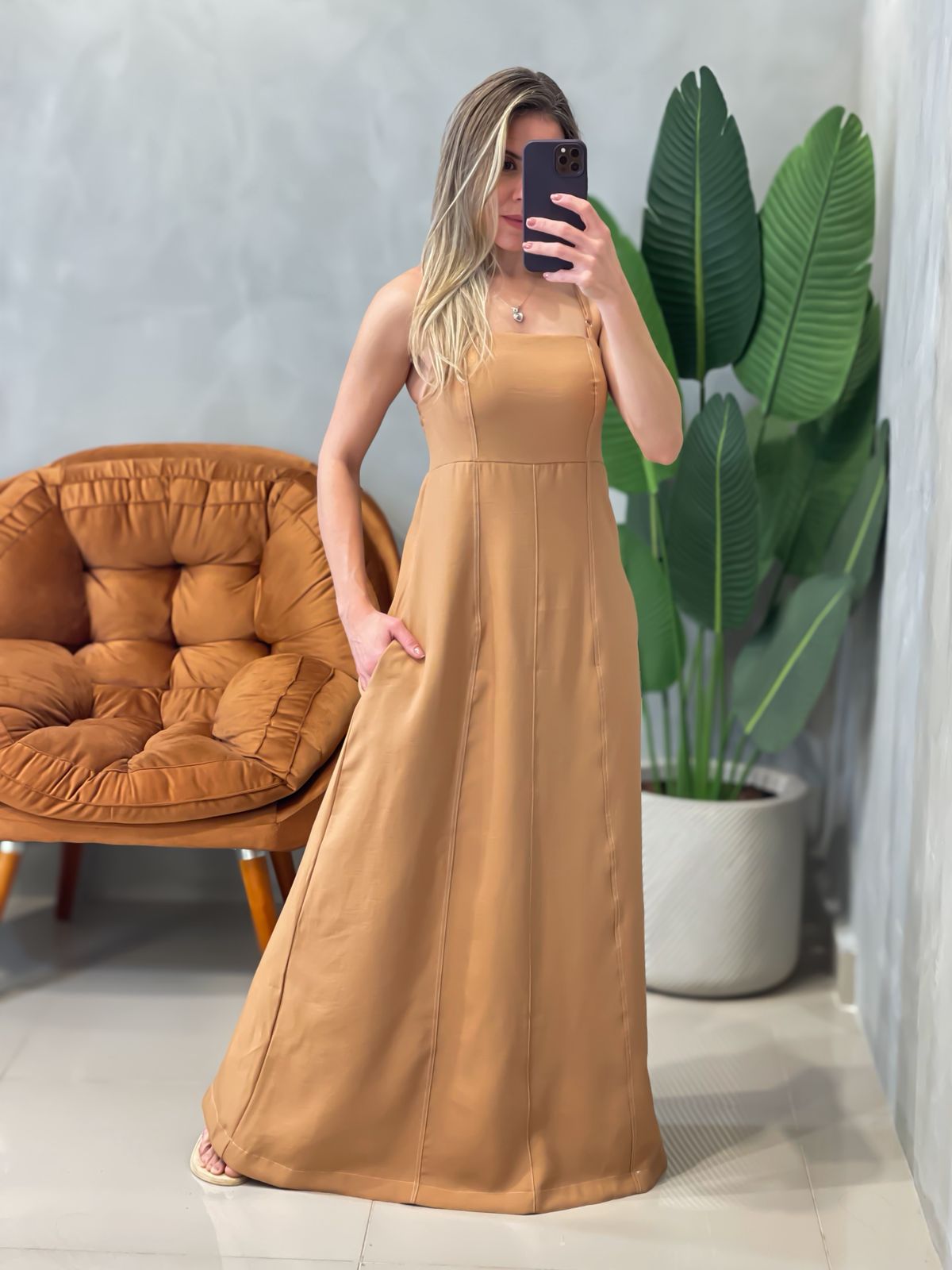 Vestido Longo em Alfaiataria Sensoriale de Alça Elastex Cristine Ref. 1616 (12345670018924232230)