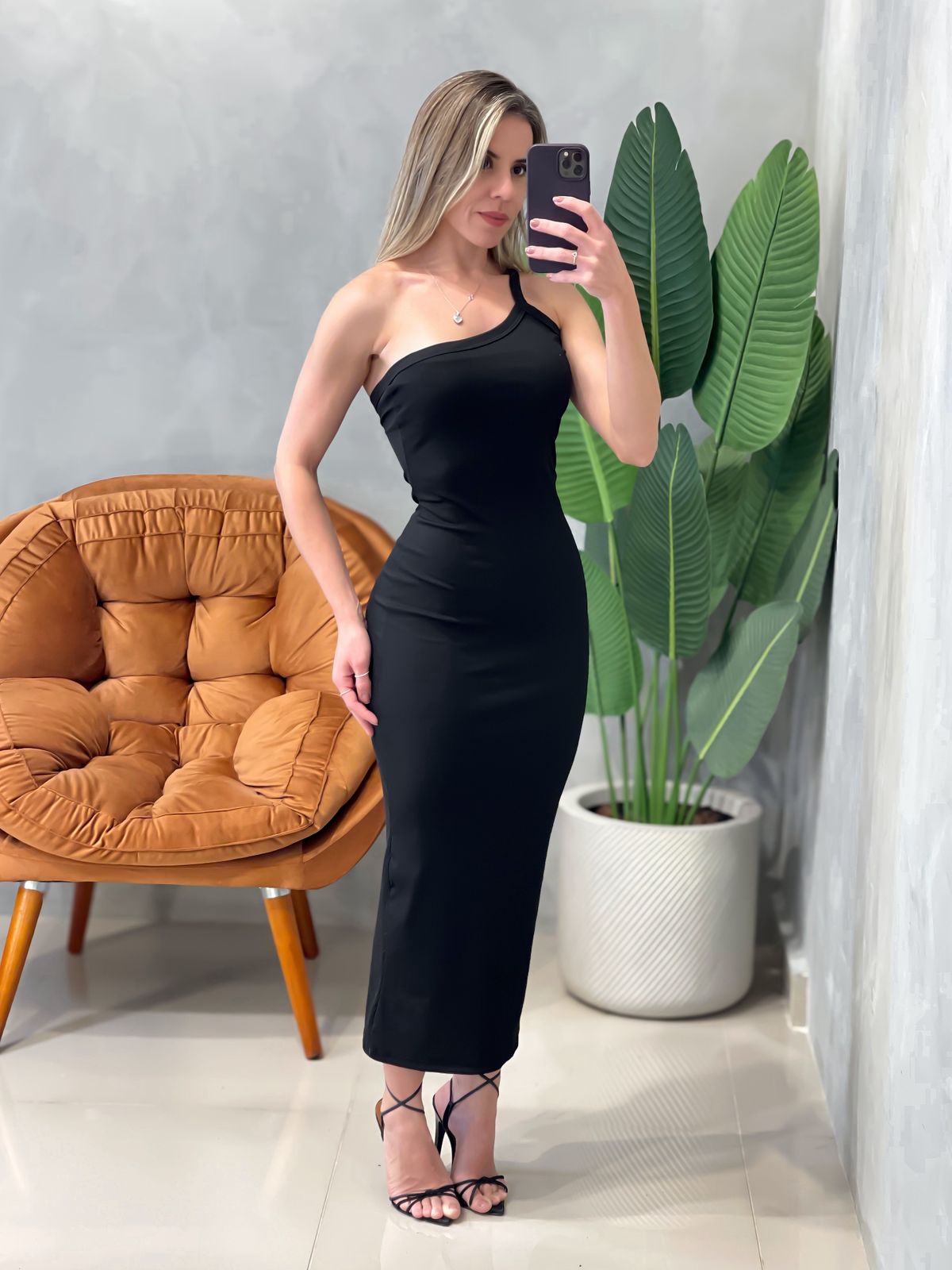 Vestido Midi em Ribana Alça Única Thais Ref. 1619 (12345670018924232445)