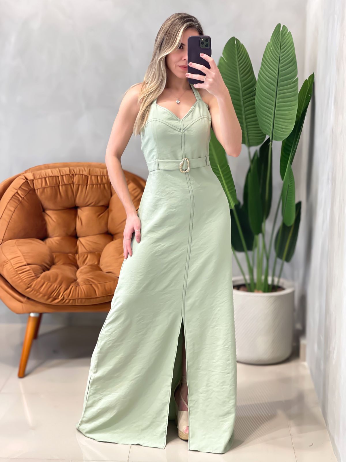 Vestido Longo em Alfaiataria Sensoriale de Alça com Fenda Edvania Ref. 1629 (12345670018924236696)