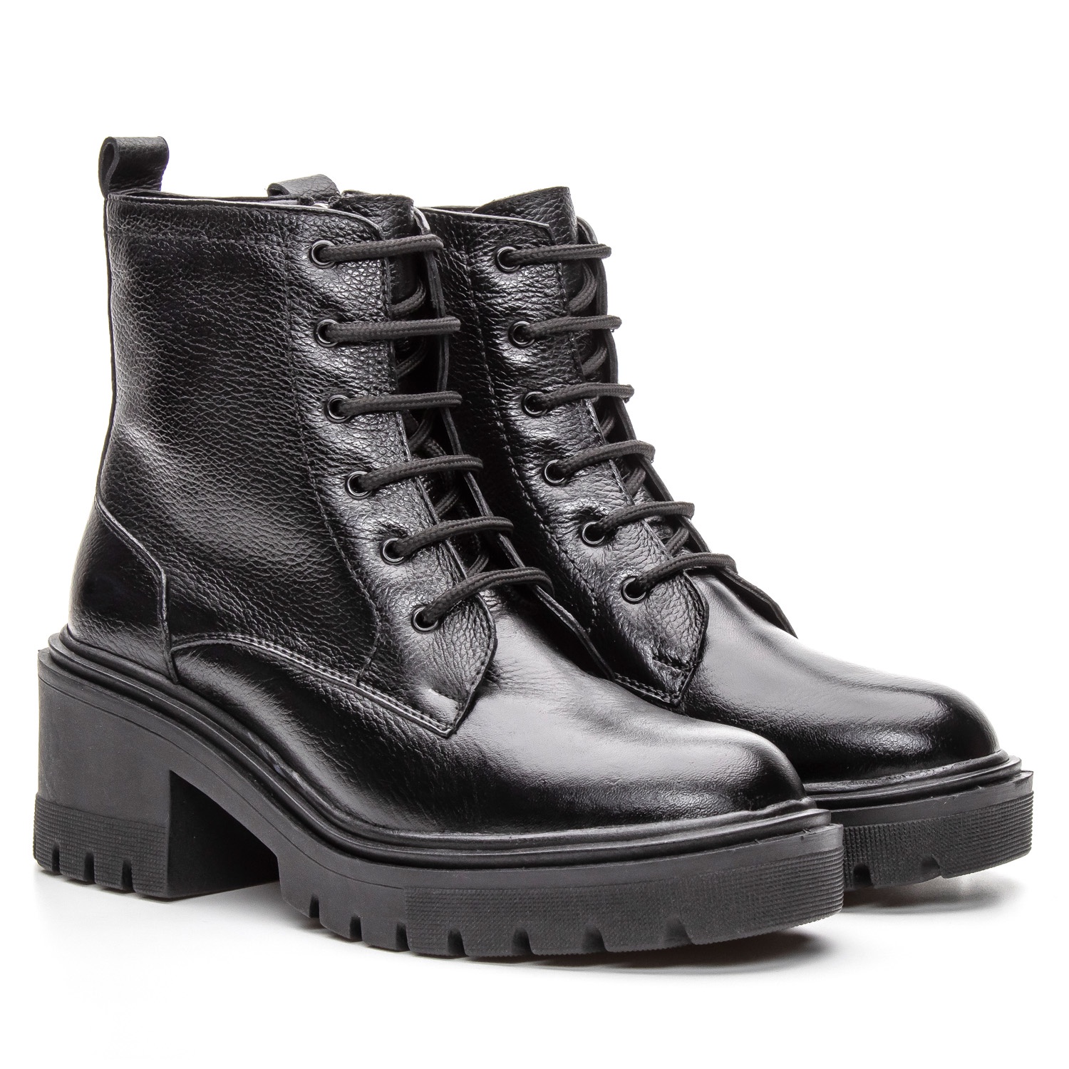 Bota Coturno Cano Médio Couro Preto de Amarrar (GIBBT3750PTO)