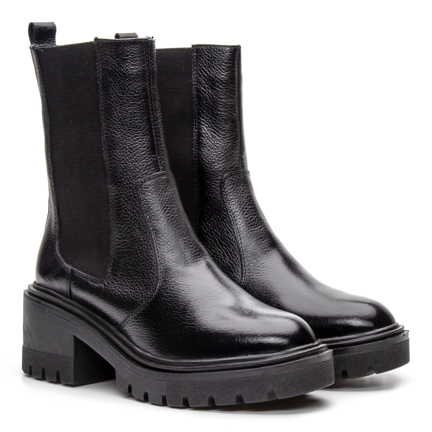 Bota Coturno Cano Médio Couro Preto Solado Tratorado (GIBBT3751PTO)