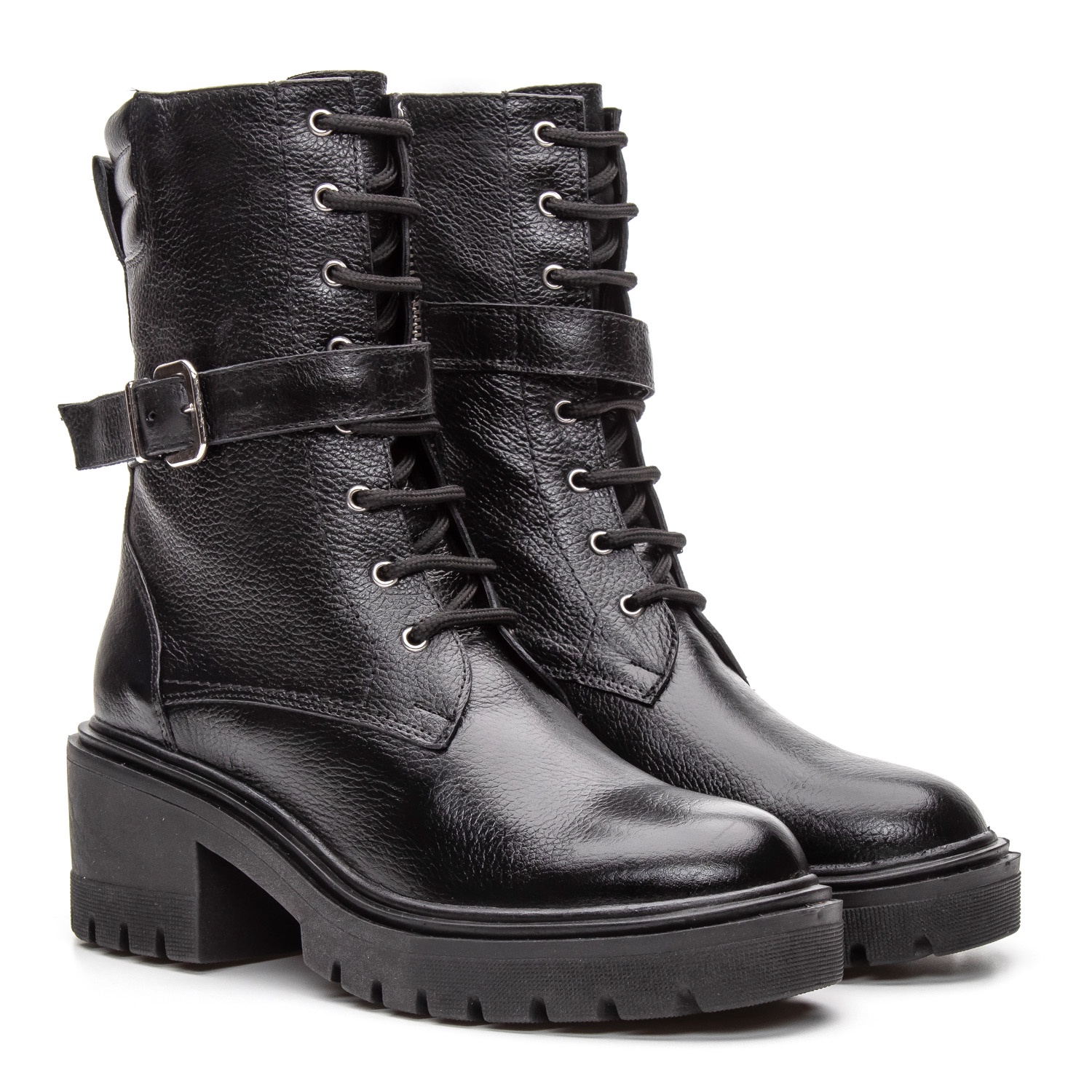 Bota Coturno Cano Médio Couro Preto Ziper (GIBBT3752PTO)