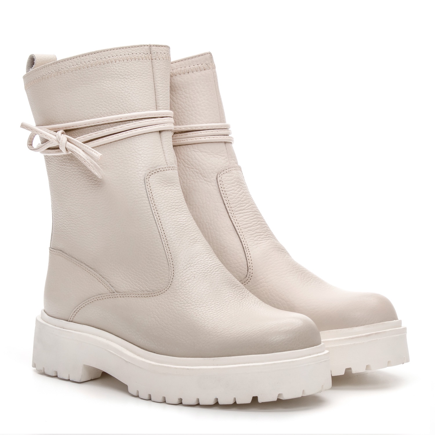 Bota Coturno Cano Médio Couro Off White Com Ziper (GIBBT3852OFF)