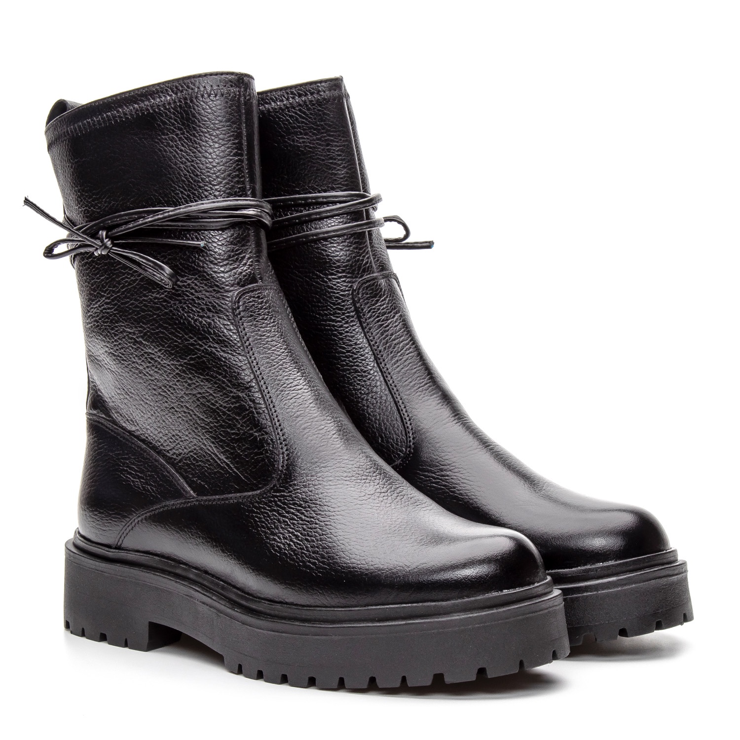 Bota Coturno Cano Médio Couro Preta Com Ziper (GIBBT3852PTO)