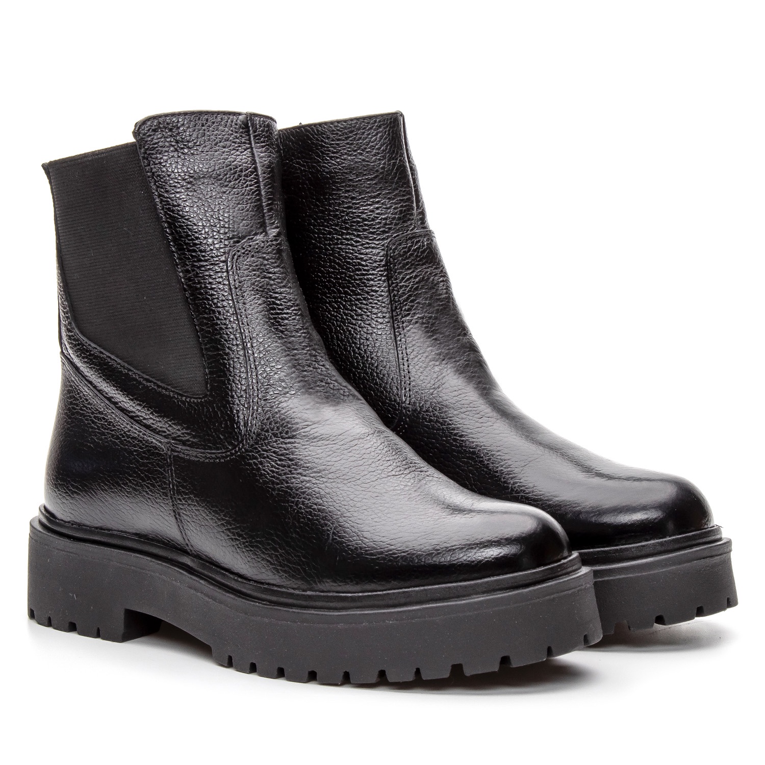 Bota Coturno Cano Médio Couro Preto Com Ziper (GIBBT3851PTO)