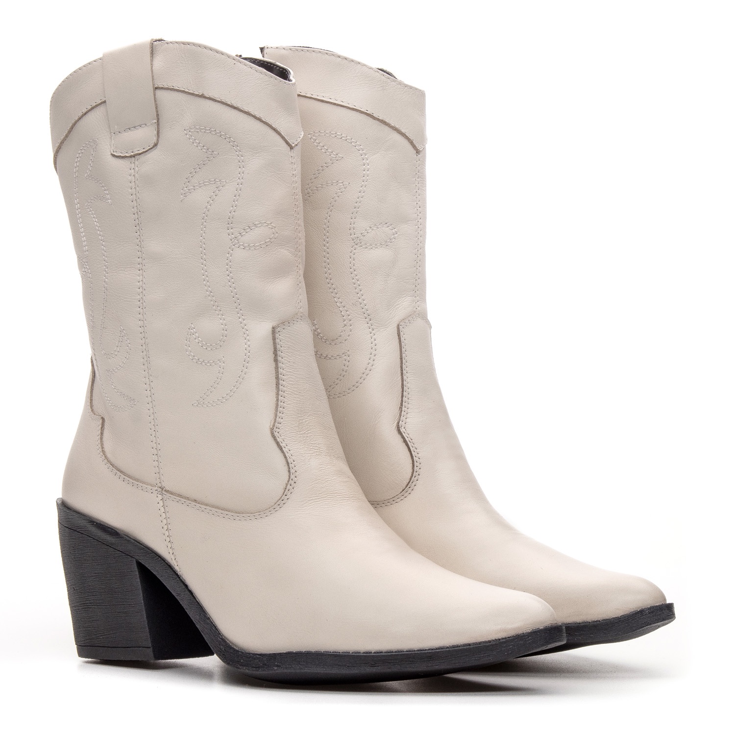 Botas Femininas Texanas Cano Médio Couro Off White (GIBBT4500-WHITE)