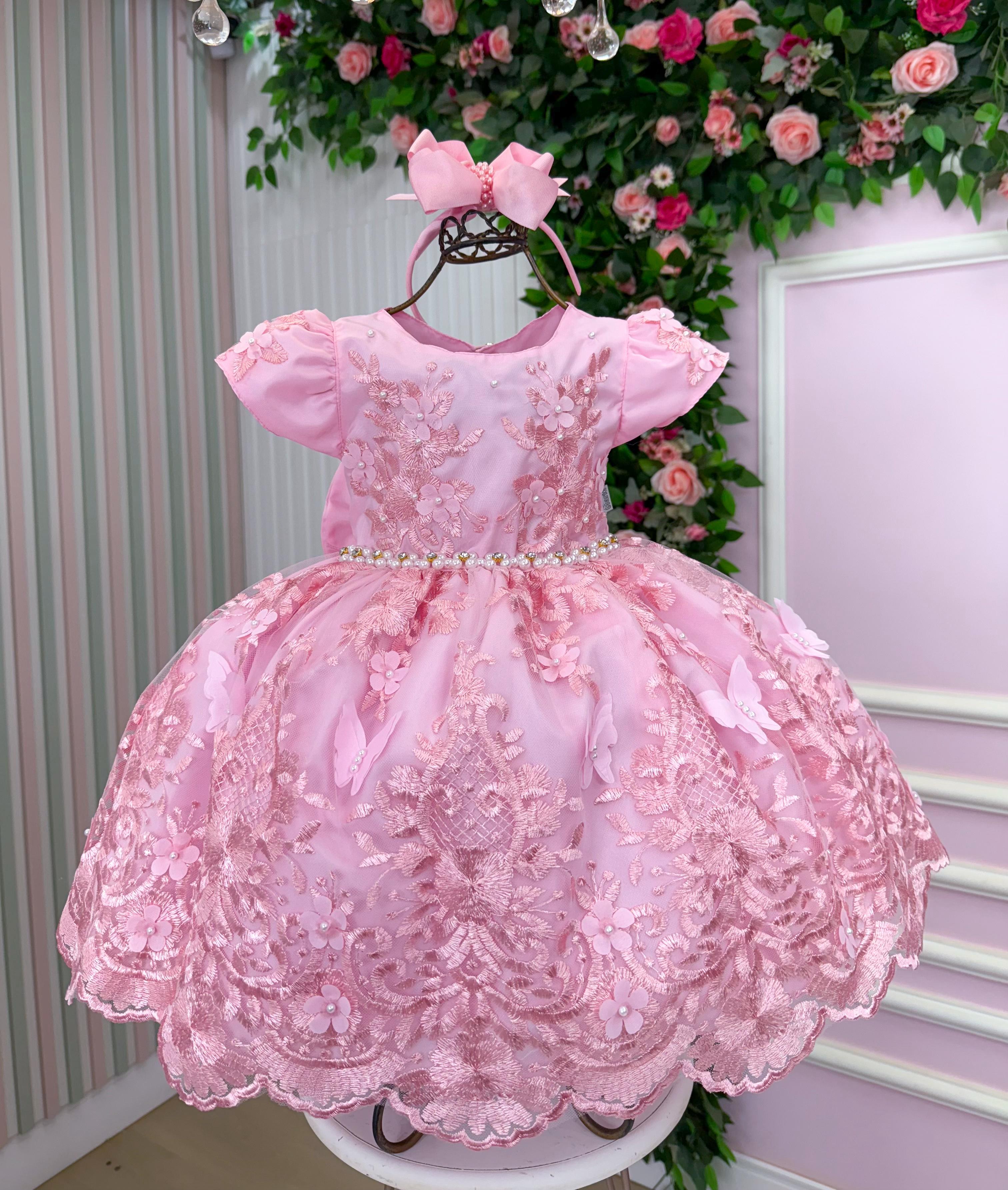 Vestido Marie Jardim Encantado Realeza Rosa Bebe (VESTMRJRDENCRNDRSBB)